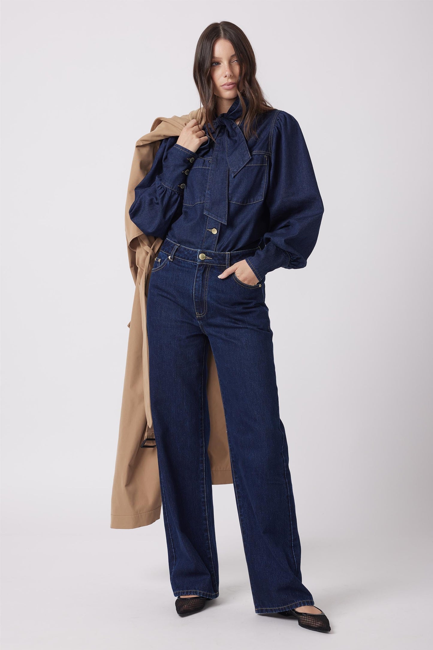 Harmony Bow Tie Denim Top