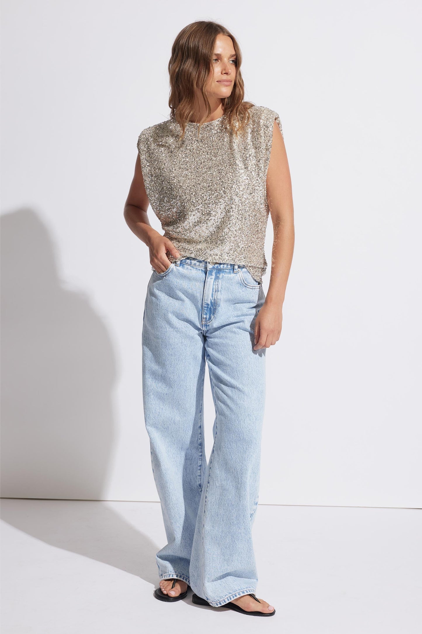 Anna Sequin Shoulder Pad Tank