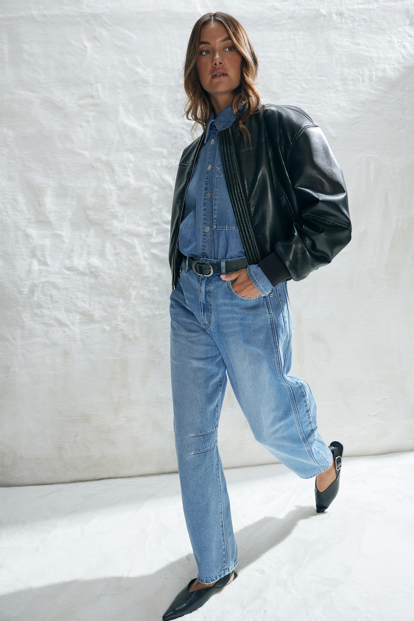 Billie Cropped PU Bomber
