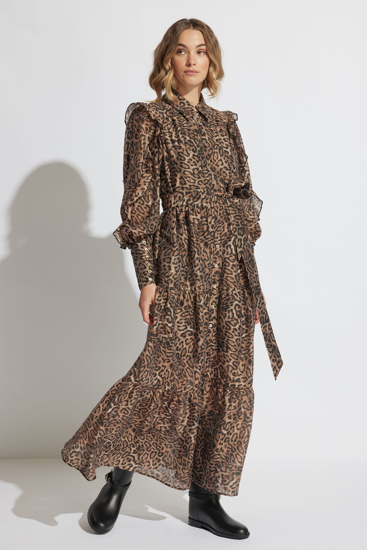 Rina Ruffle Maxi Shirt Dress