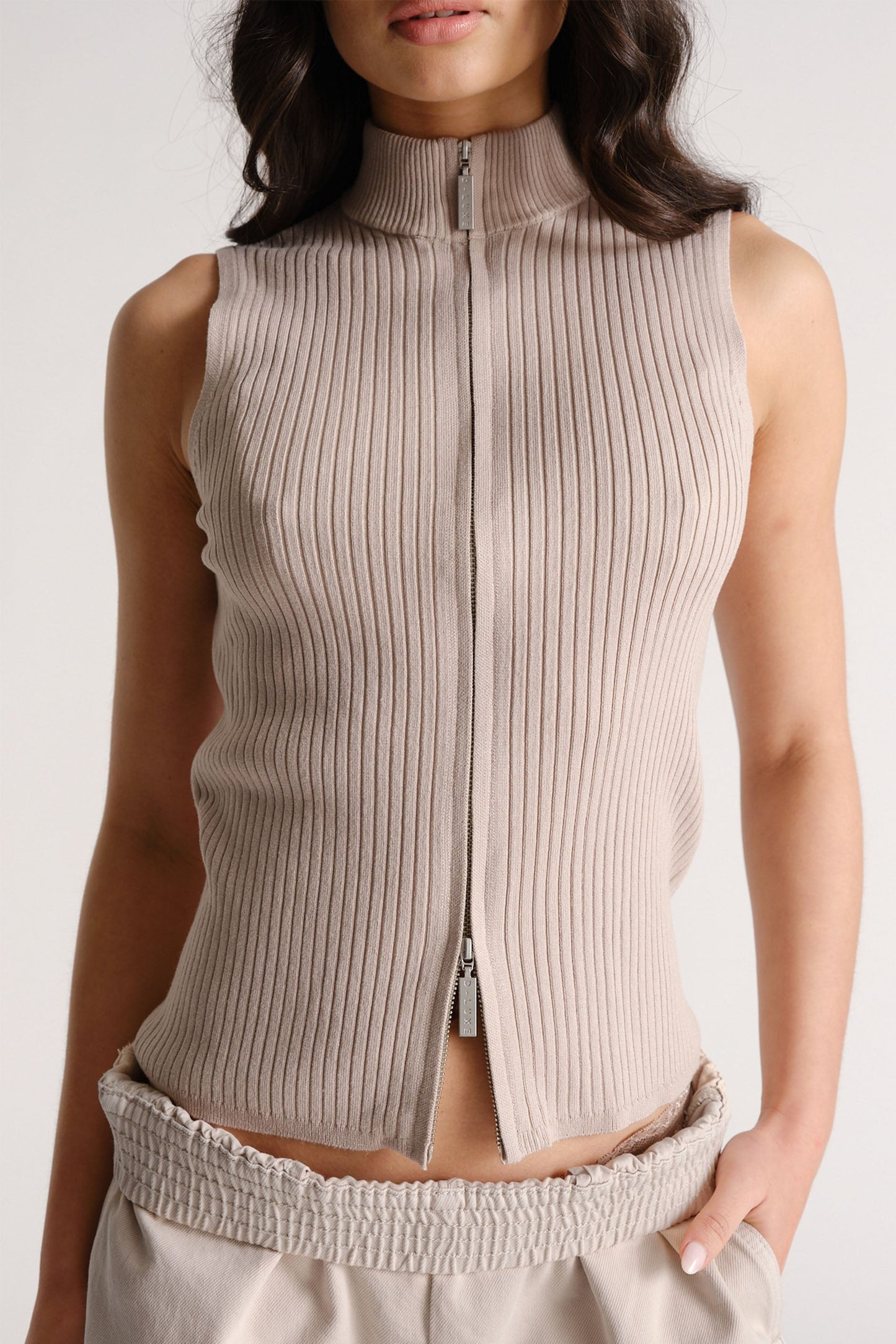 D-Luxe Zip Front Knit Top