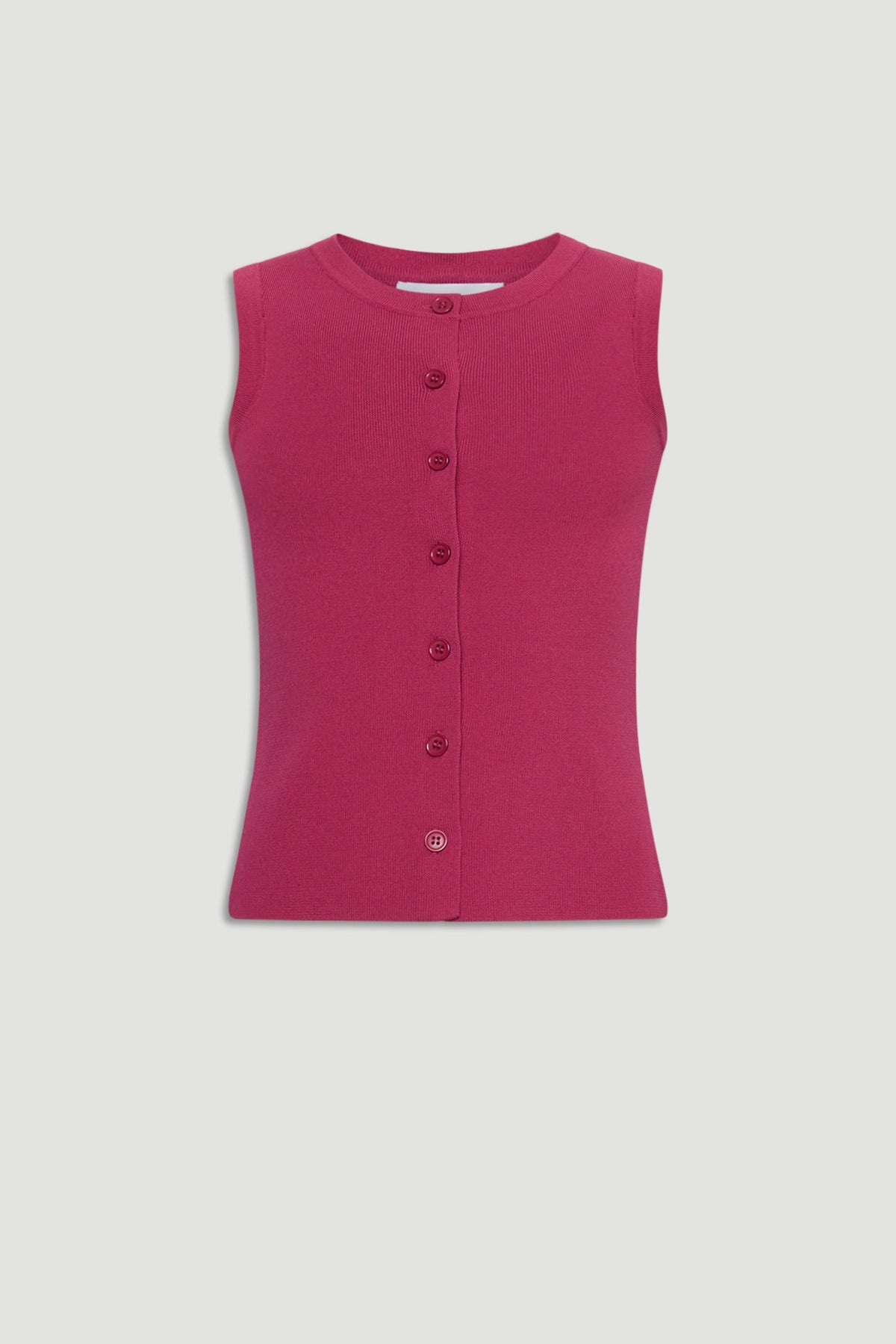 Sleeveless deep berry knit vest for girls with a slim fit and front button closure, perfect for layering or casual wear