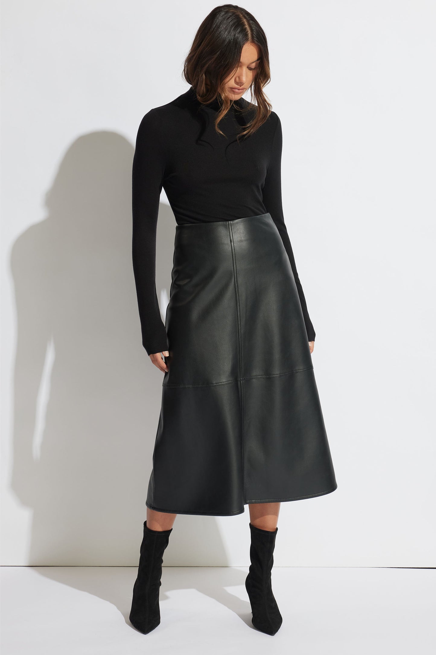 Nia Faux Leather Midi Skirt