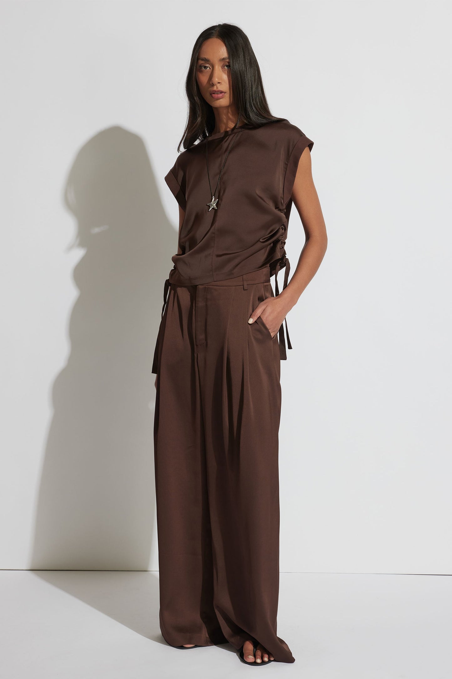 Alessia Satin Side Tie Tee