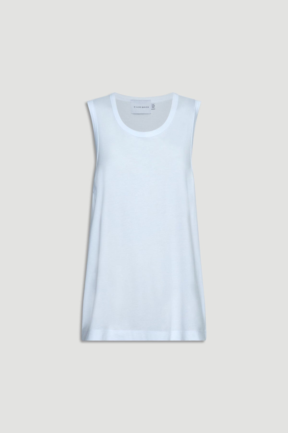 White sleeveless tank top with a relaxed fit and rounded neckline for effortless everyday style