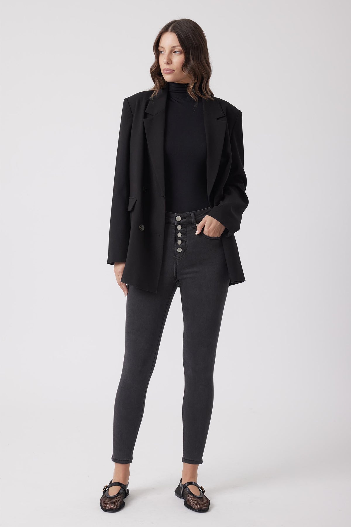 Evie Button High Rise Skinny