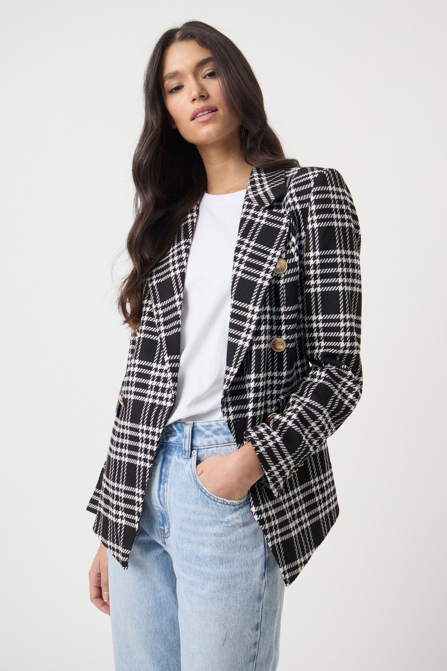 Carly Check Longline Blazer