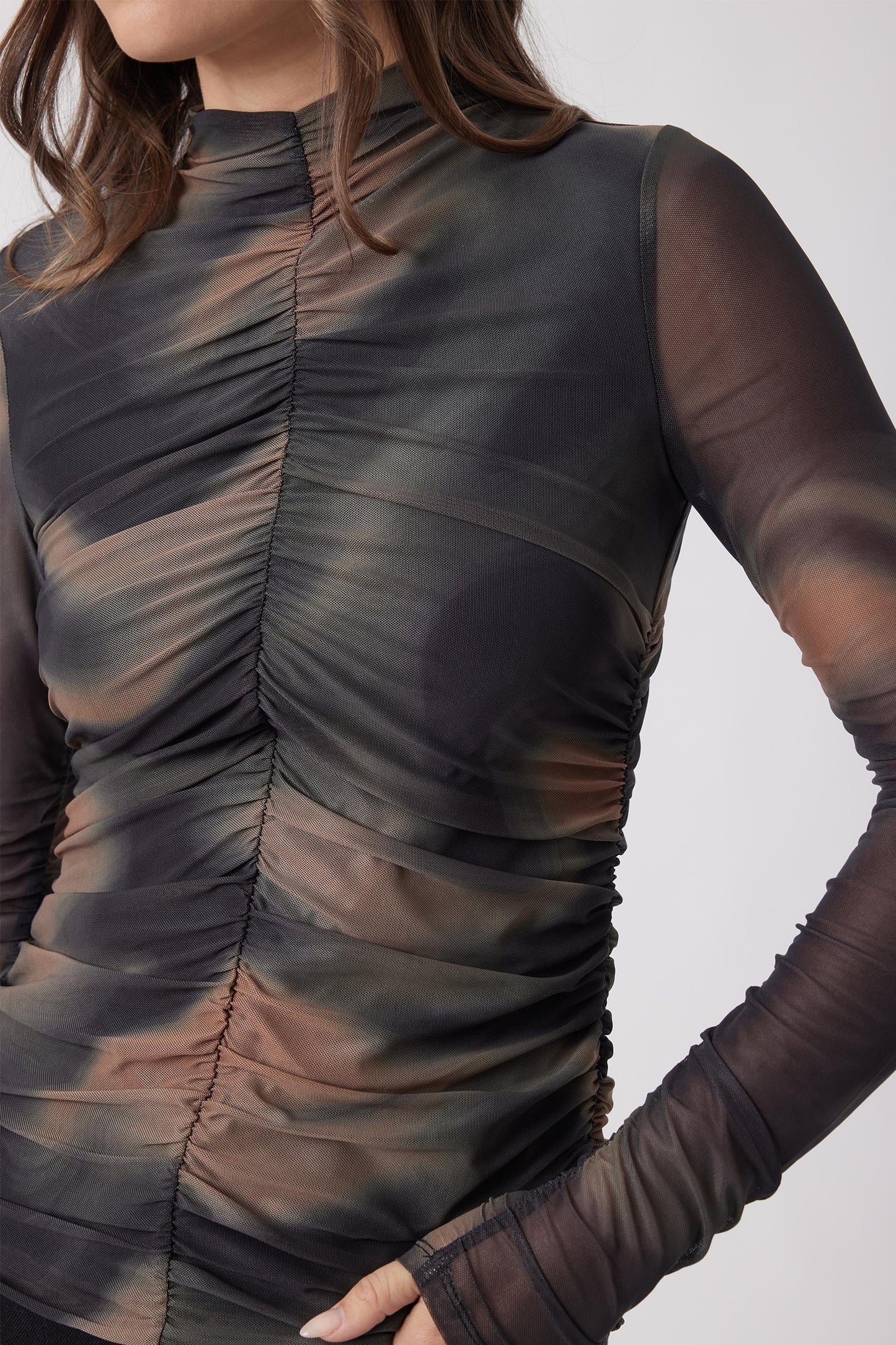 Rebecca Mesh Ruched Top