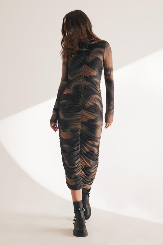 Rebecca Ruched Mesh Dress