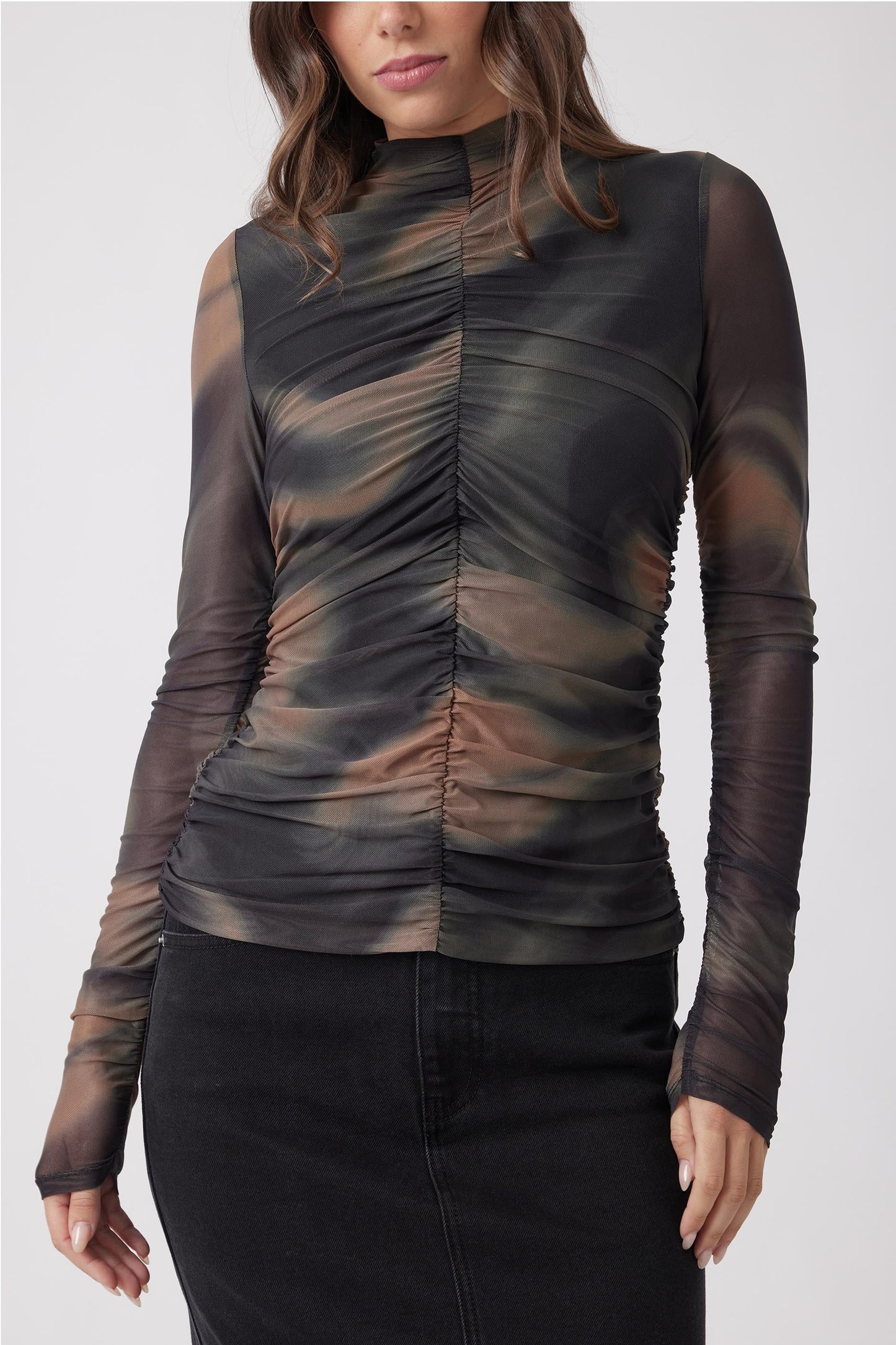 Rebecca Mesh Ruched Top