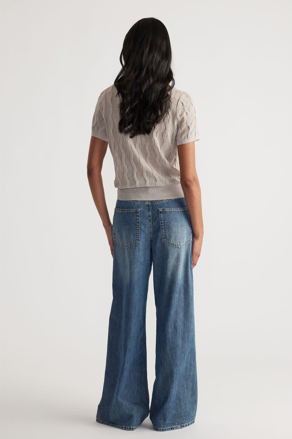 Lauren Lurex Knit Tee shown from the back in gallery 3, featuring short sleeves and textured knitwear details.