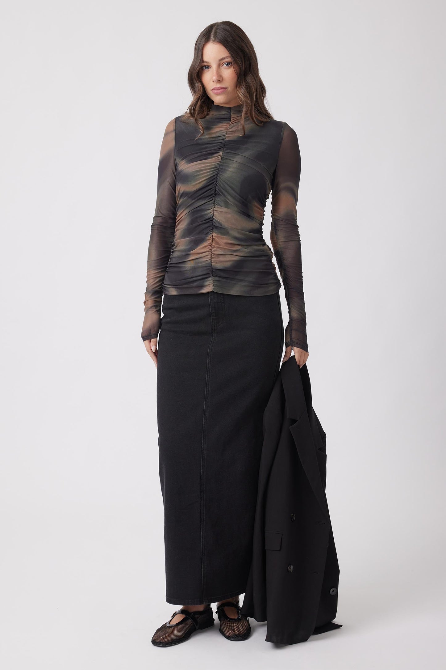 Rebecca Mesh Ruched Top