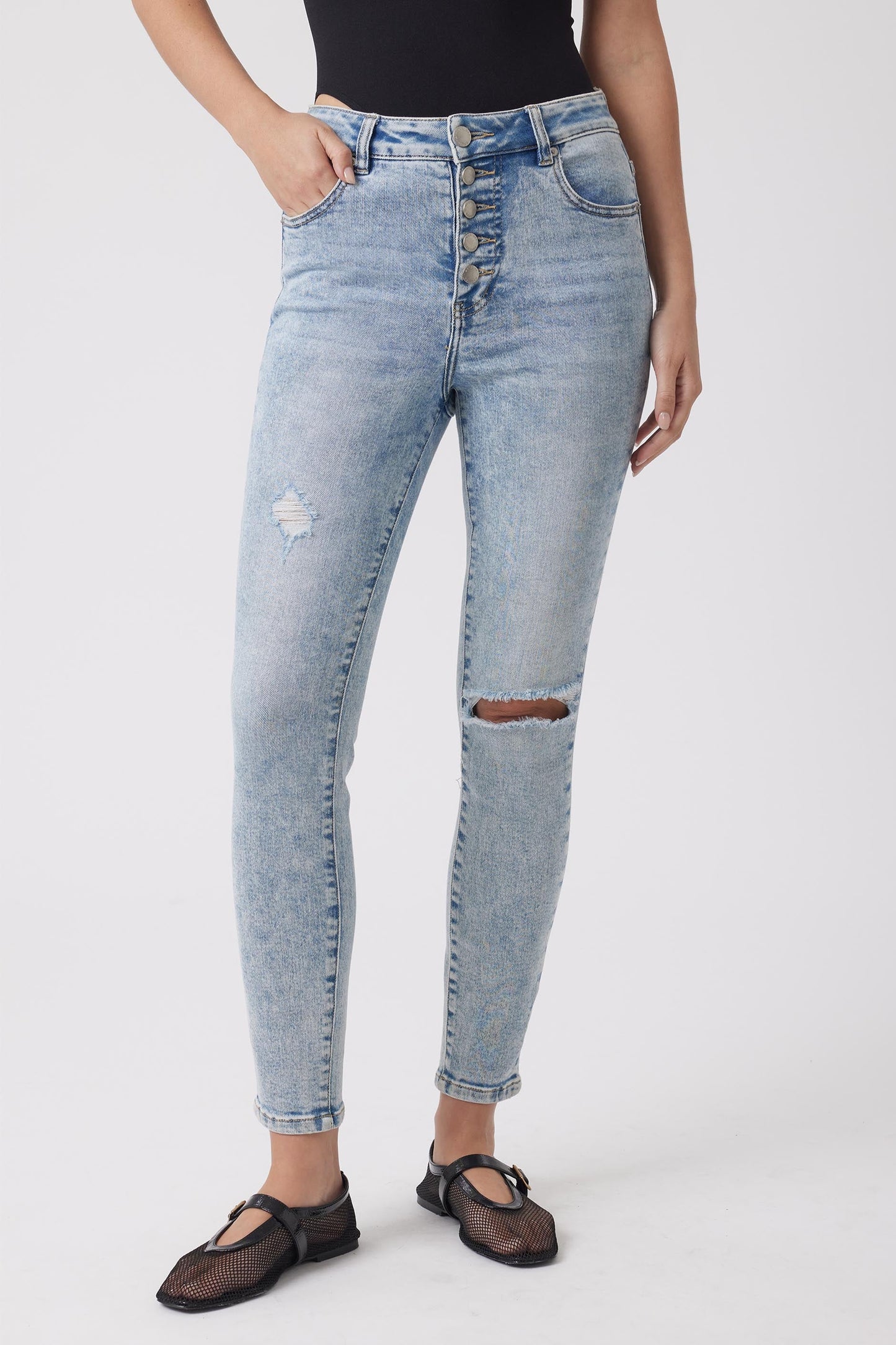 Evie Button Distressed Jean