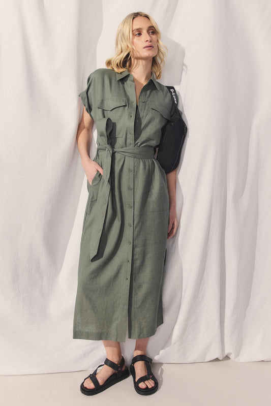 D-Luxe Linen Blend Midi Dress