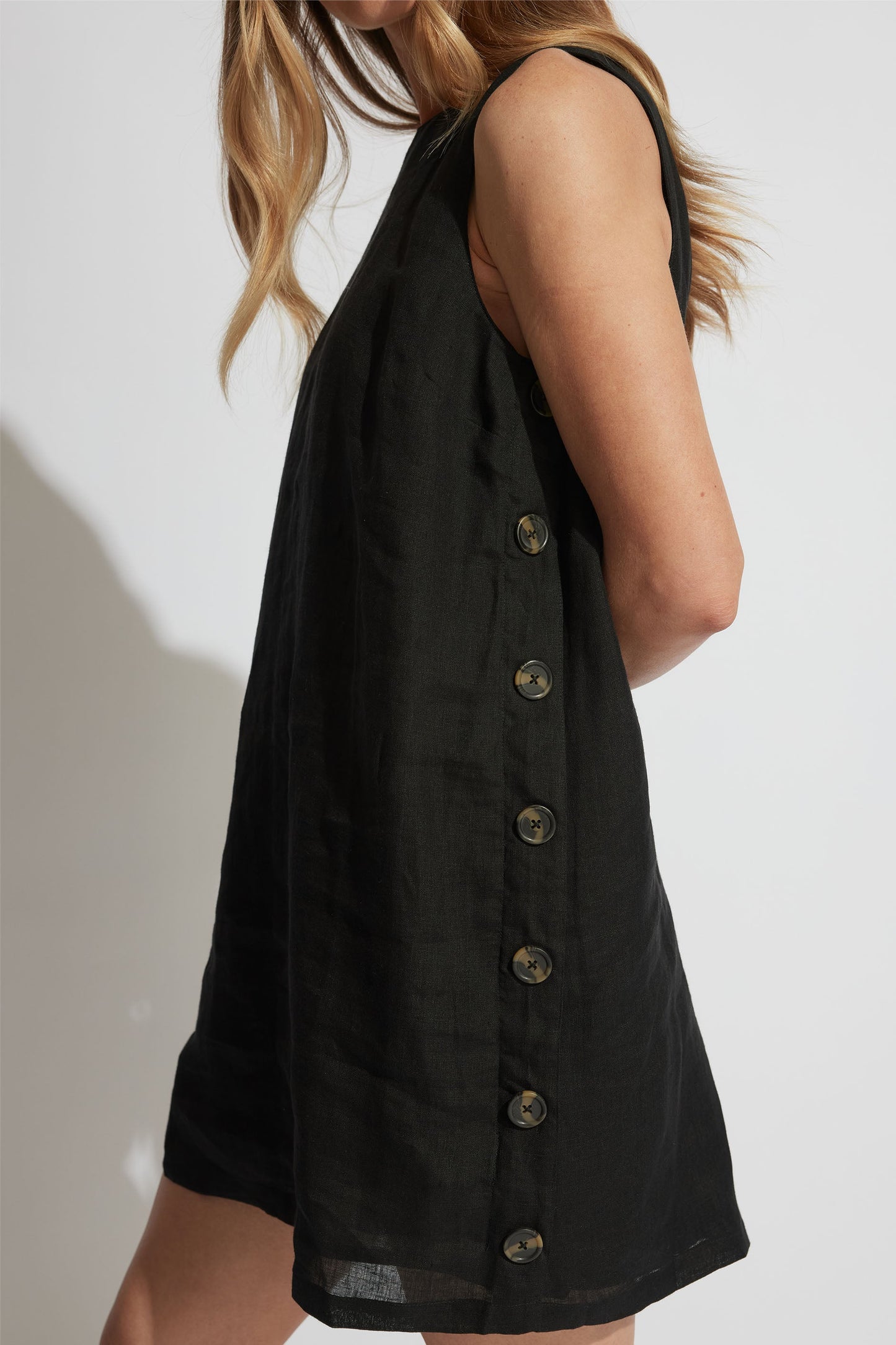 Belle Button Linen Mini Dress