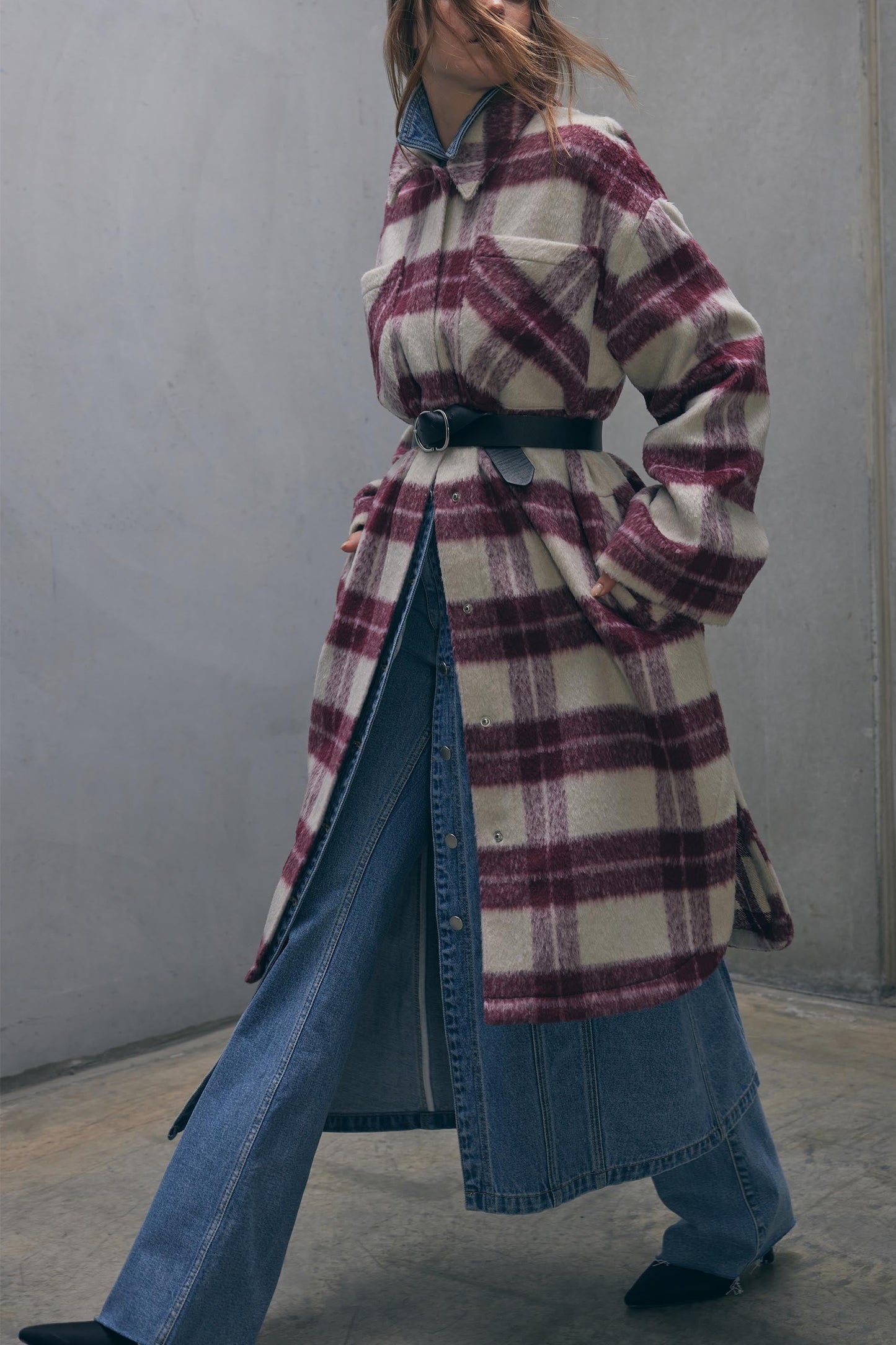 Sara Longline Check Shacket