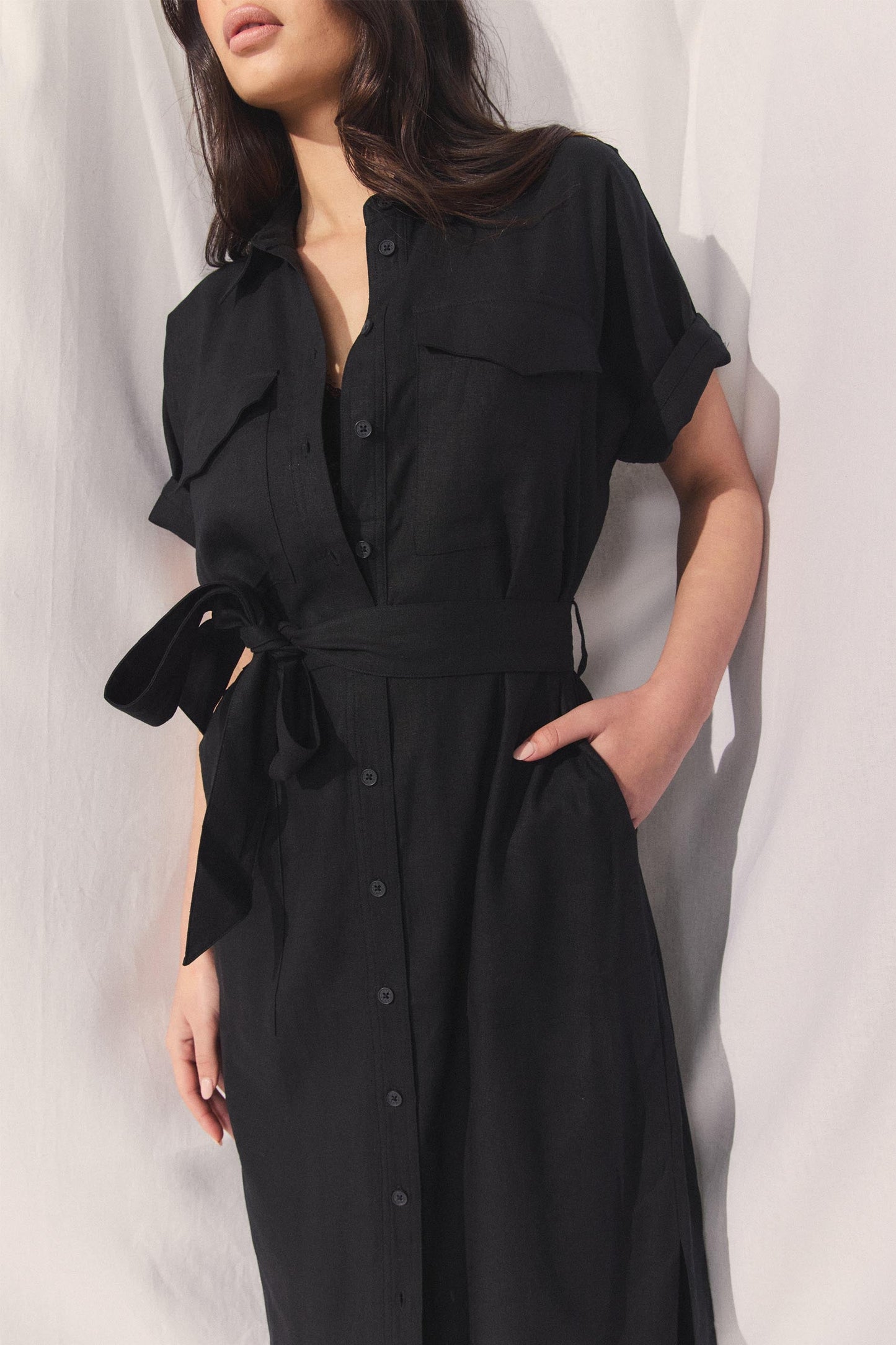 D-Luxe Linen Blend Midi Dress