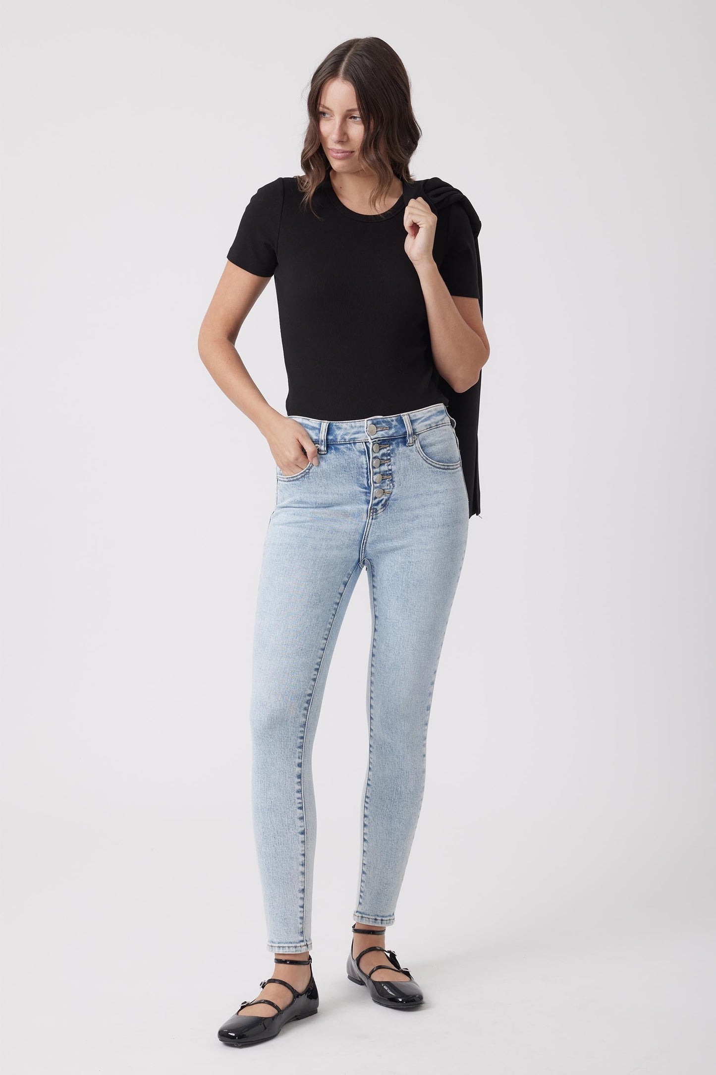 Evie Button High Rise Skinny