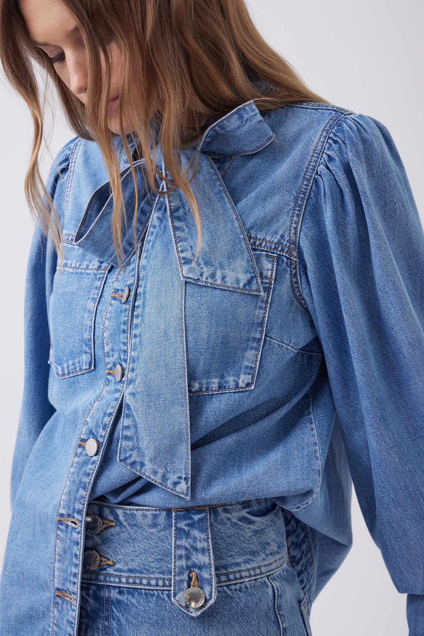 Harmony Bow Tie Denim Top