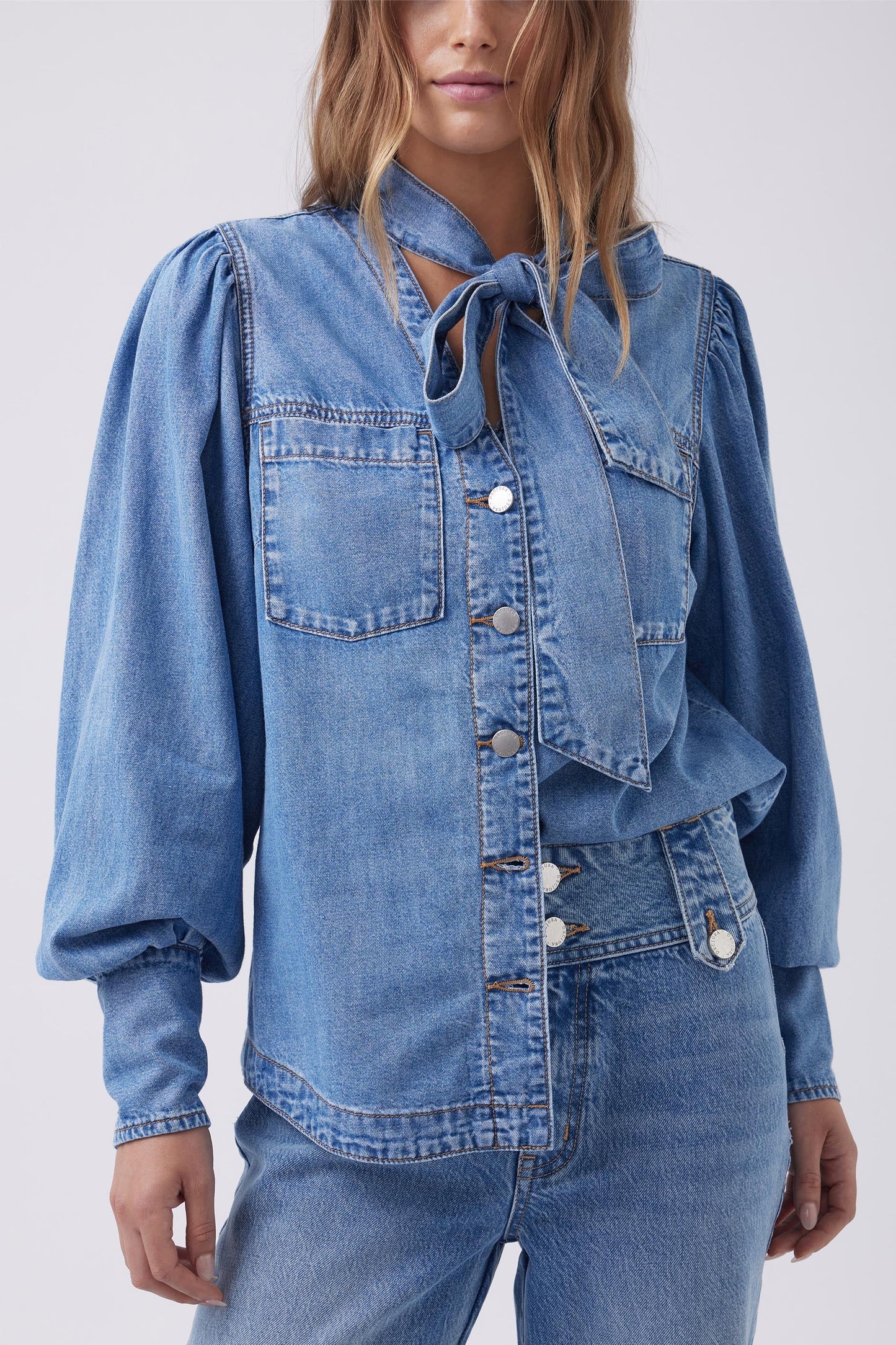 Harmony Bow Tie Denim Top