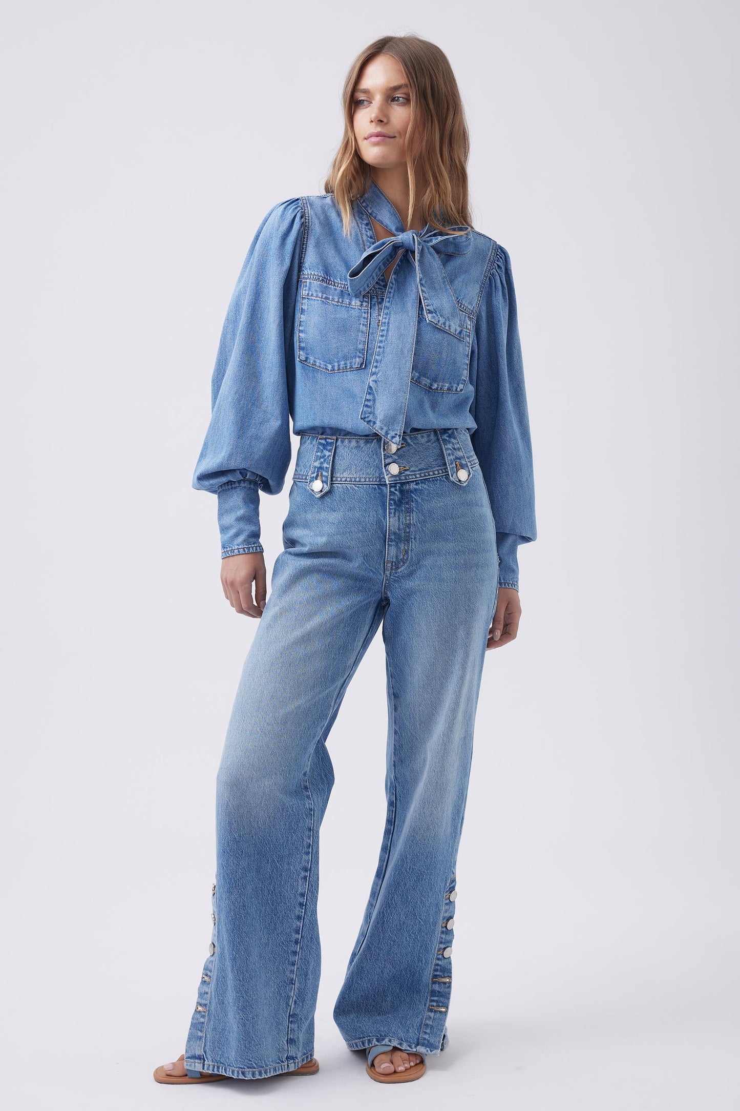Harmony Bow Tie Denim Top