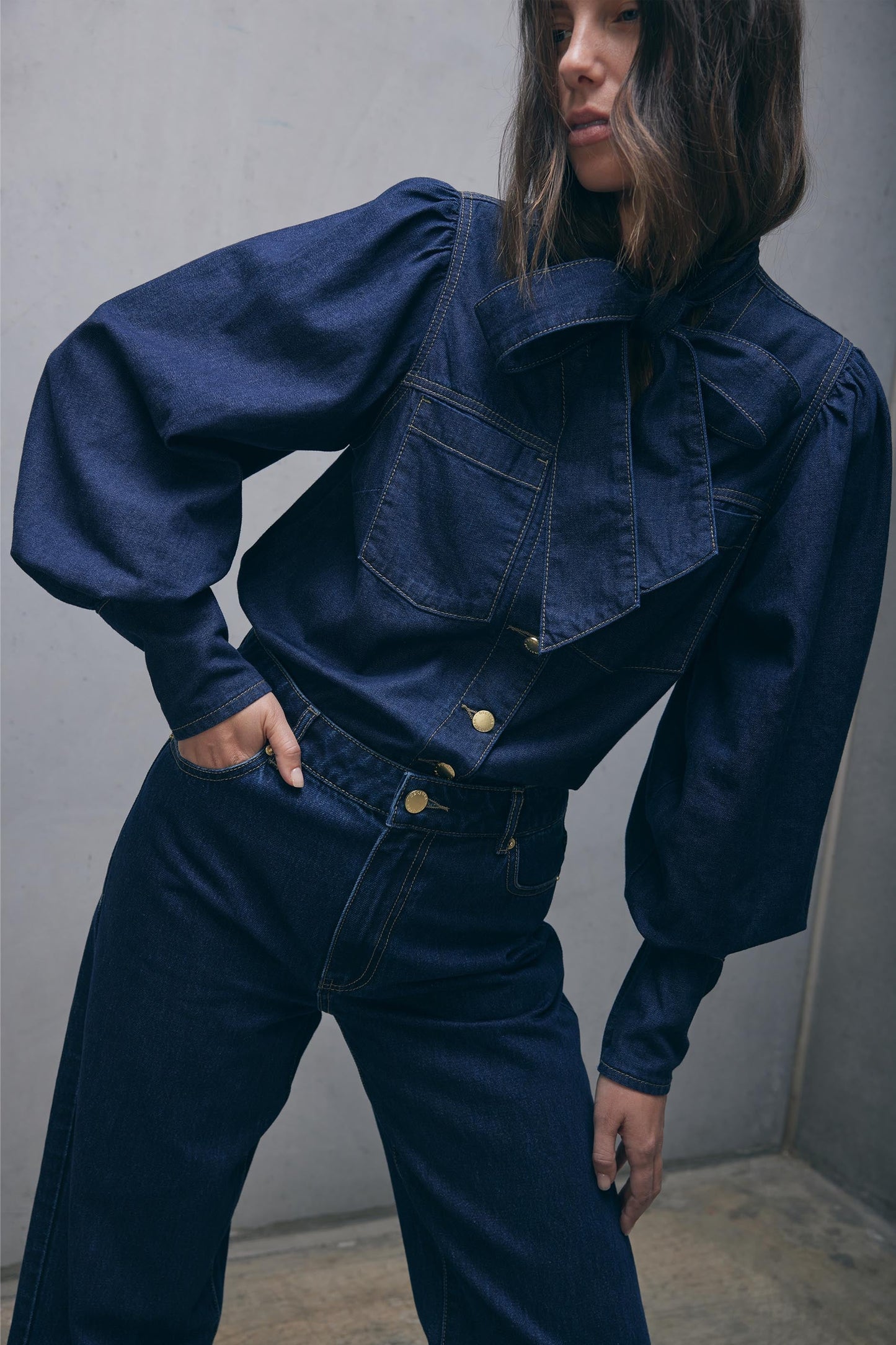 Harmony Bow Tie Denim Top