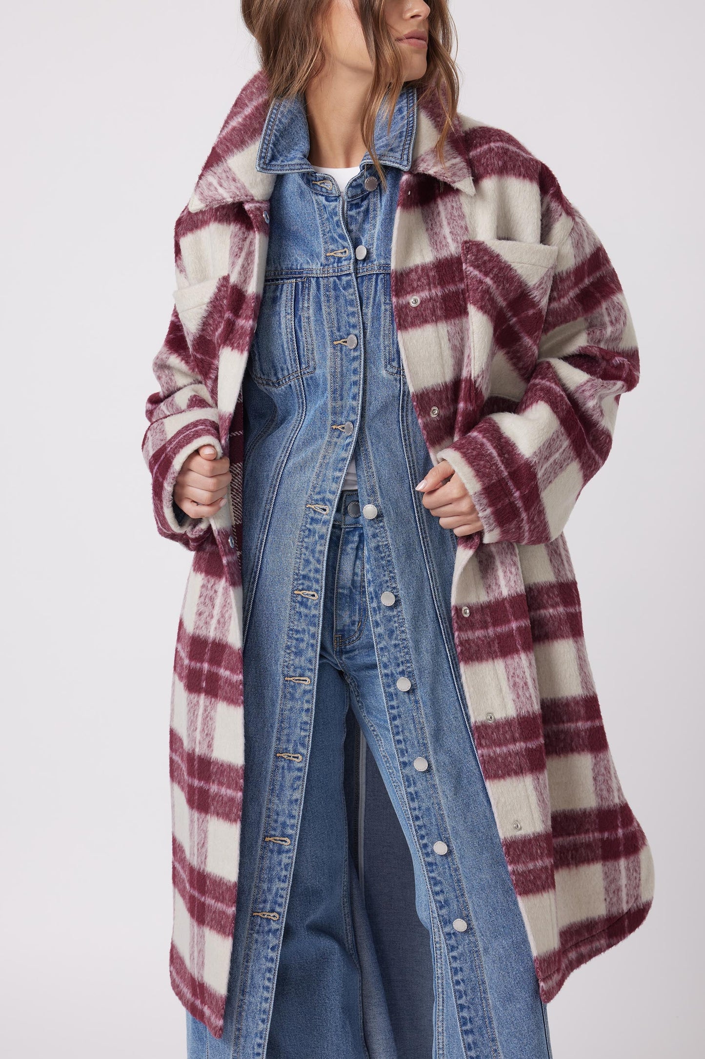 Sara Longline Check Shacket