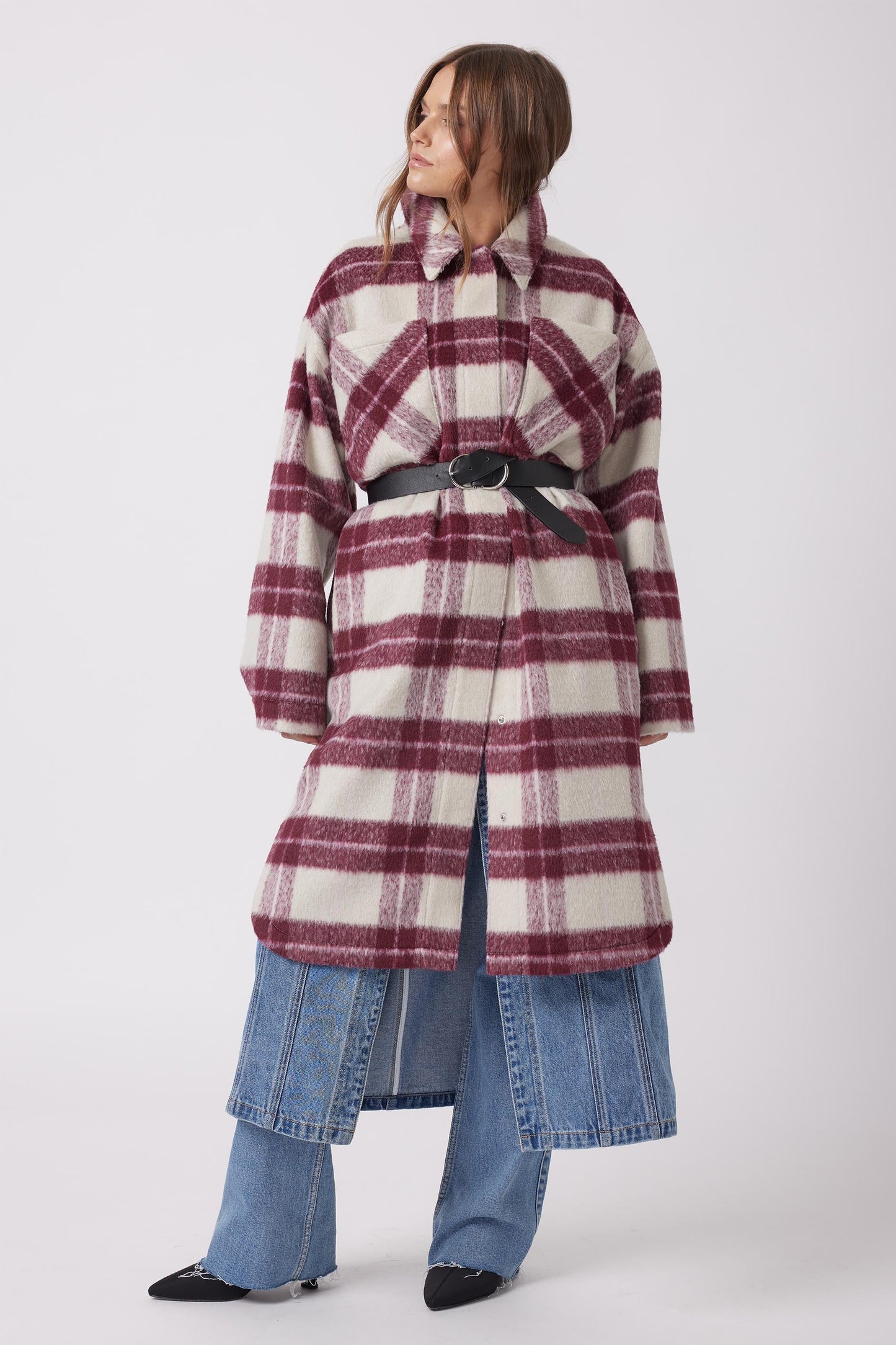 Sara Longline Check Shacket