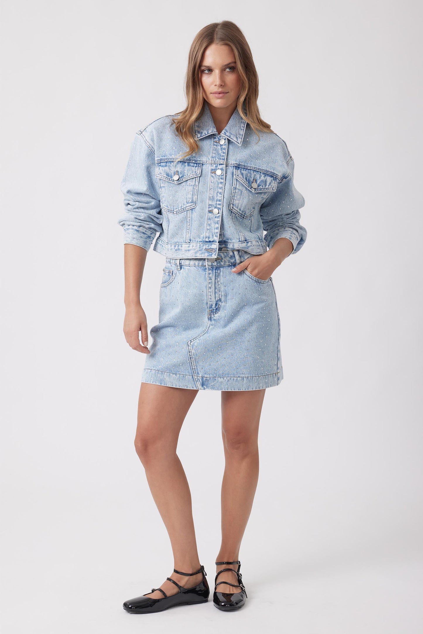 Esme Rhinestone Denim Skirt