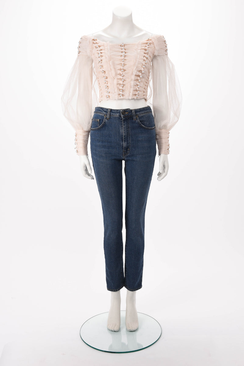 Tulle Rhythmic Chain Pearl Top