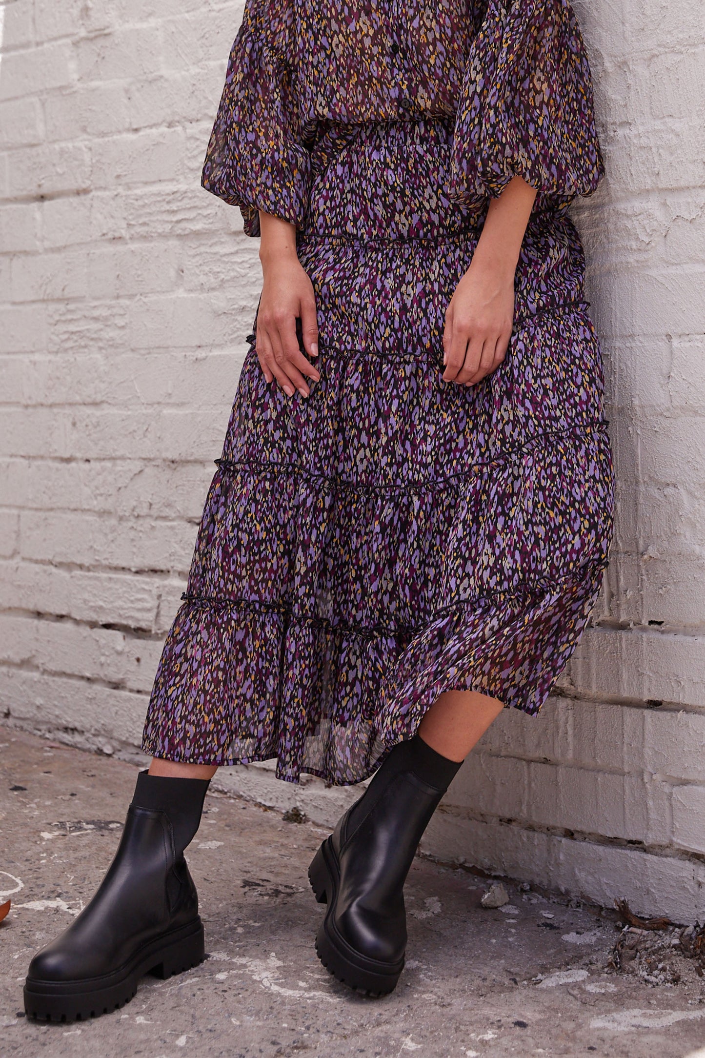 Anna Ruffle Tiered Midi Skirt