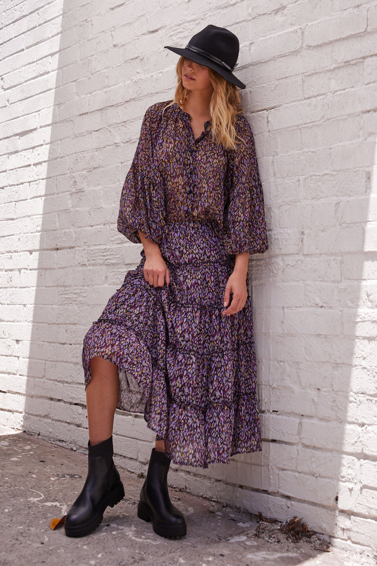 Anna Ruffle Tiered Midi Skirt
