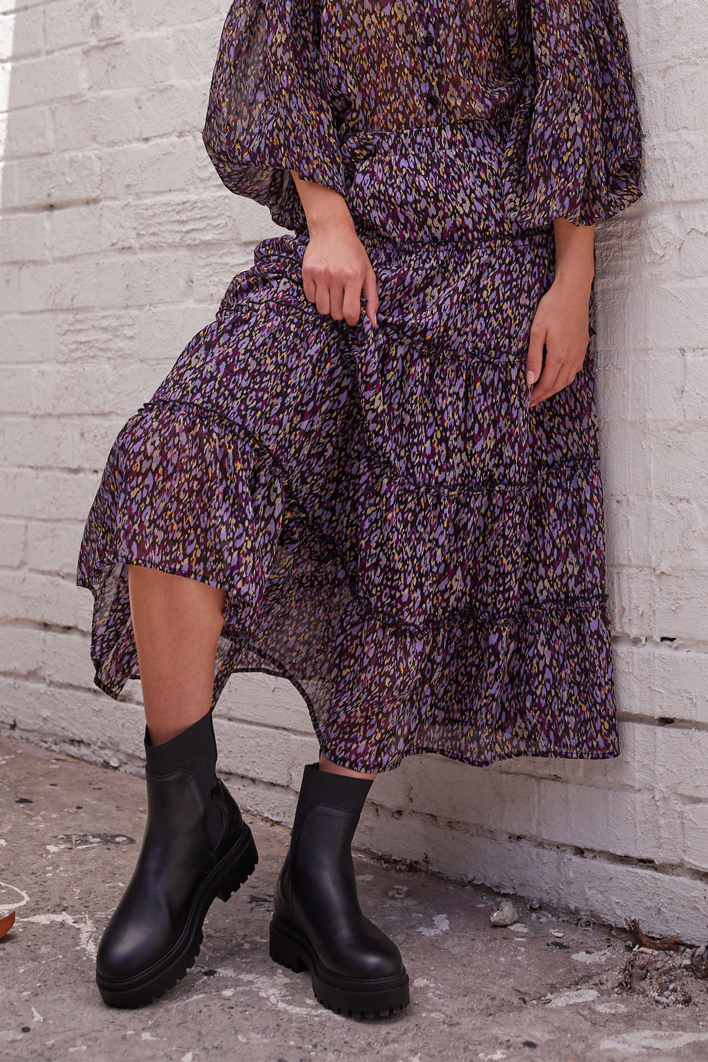 Anna Ruffle Tiered Midi Skirt