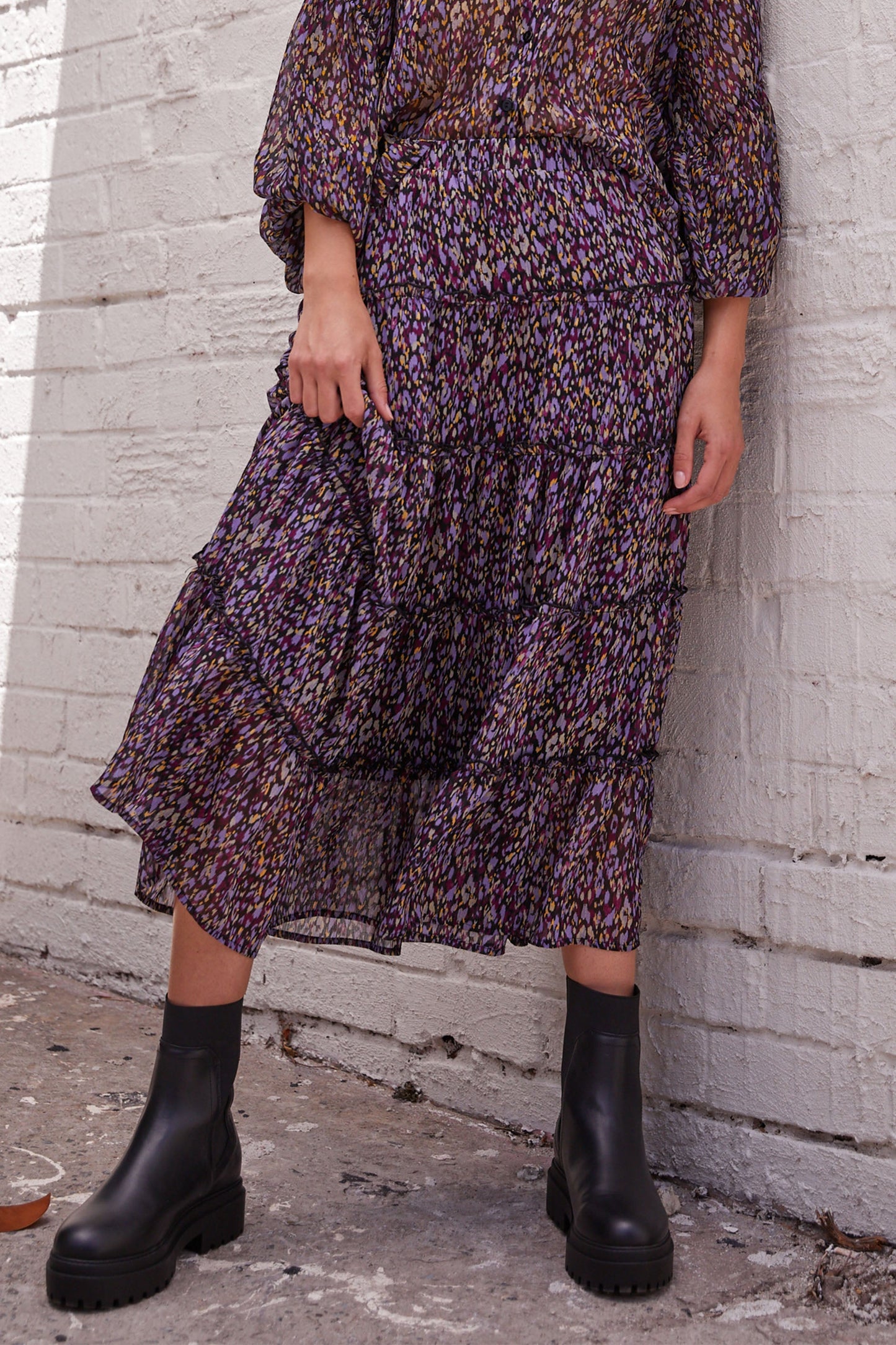 Anna Ruffle Tiered Midi Skirt