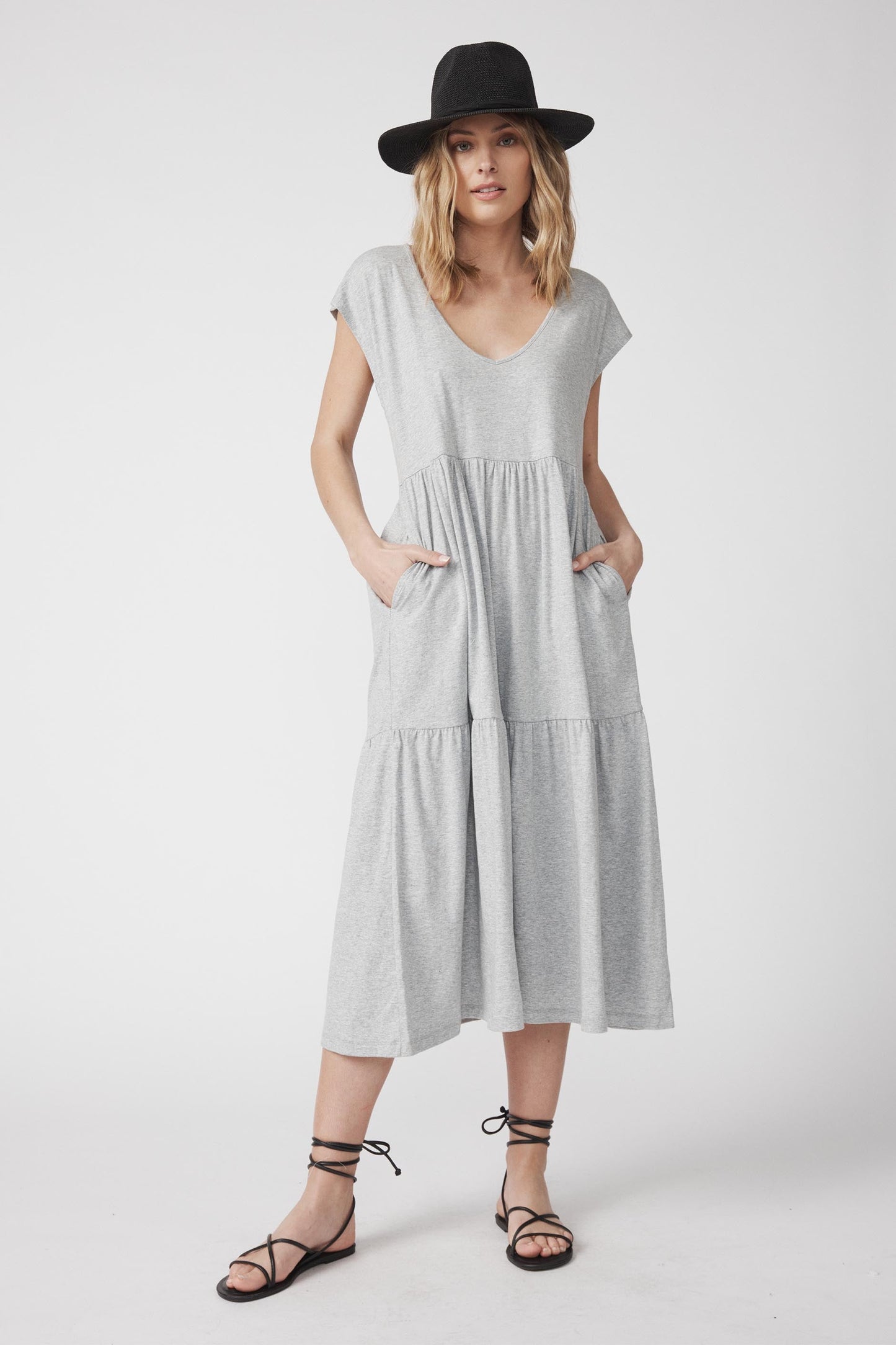 Cooper V Neck Tiered MidiDress