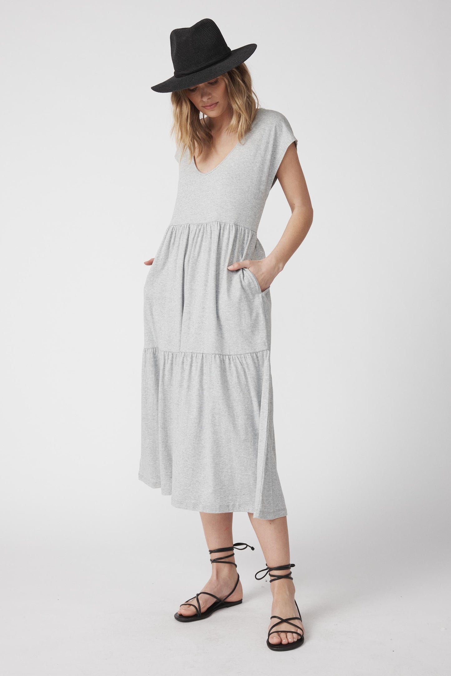 Cooper V Neck Tiered MidiDress