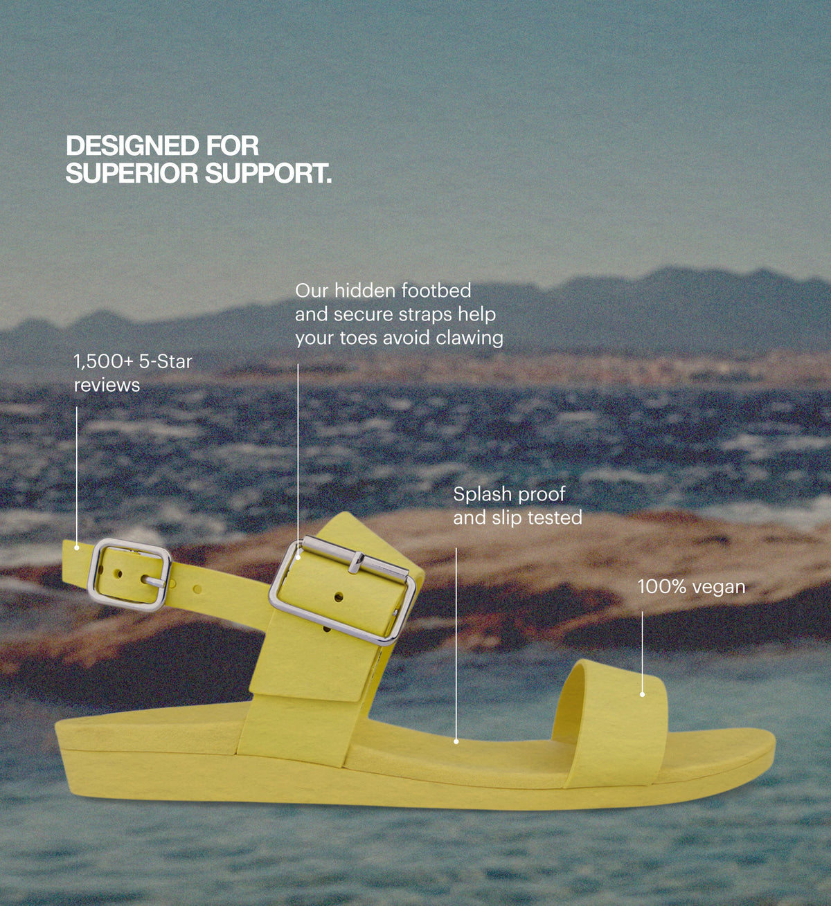Yellow sandal with features highlighted on a beach background