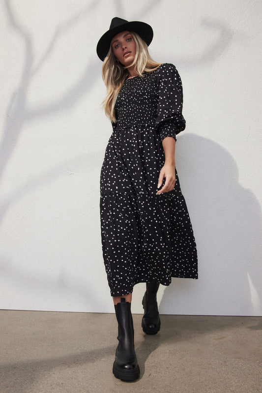Vivian Shirred Midi Dress