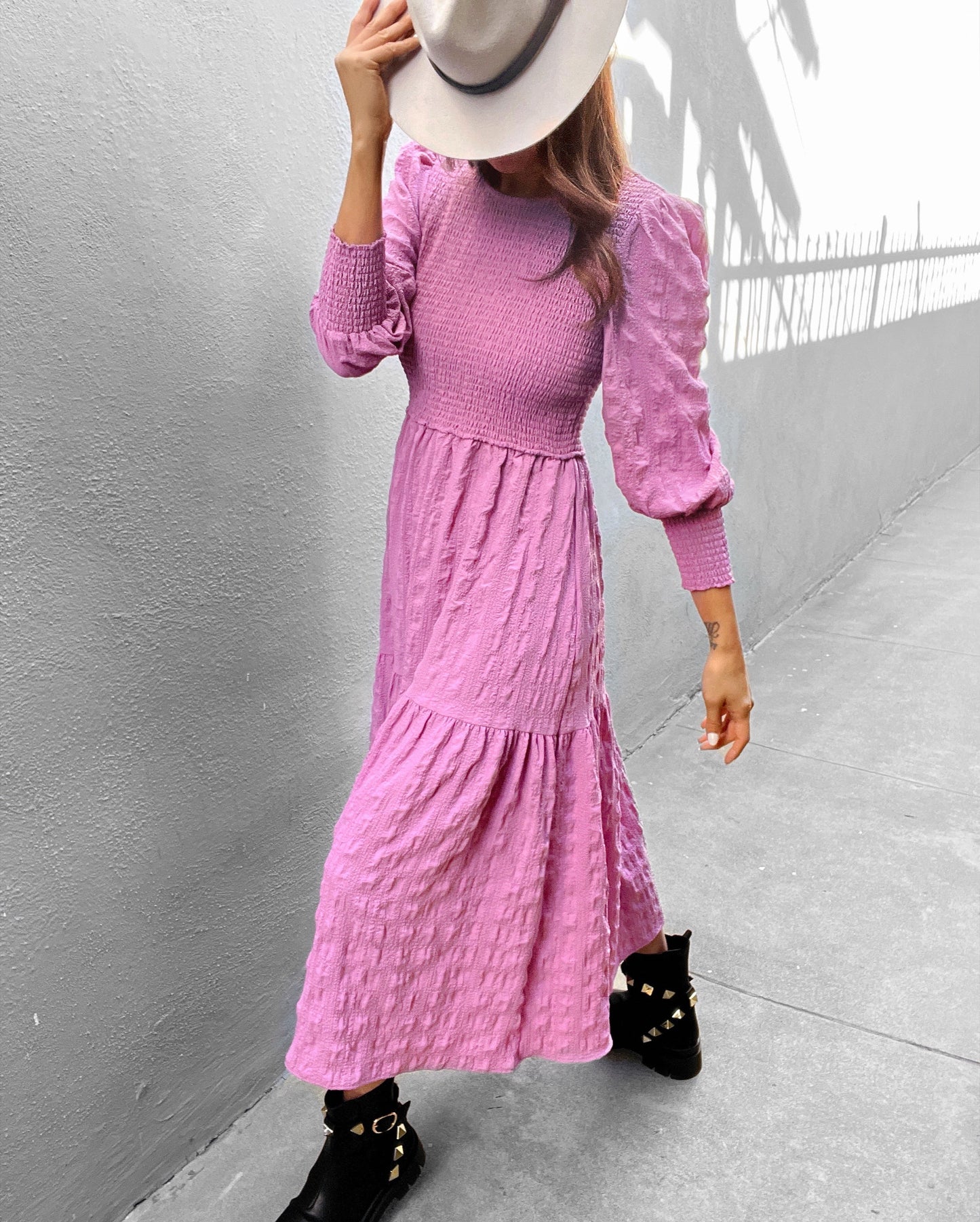 Vivian Shirred Midi Dress