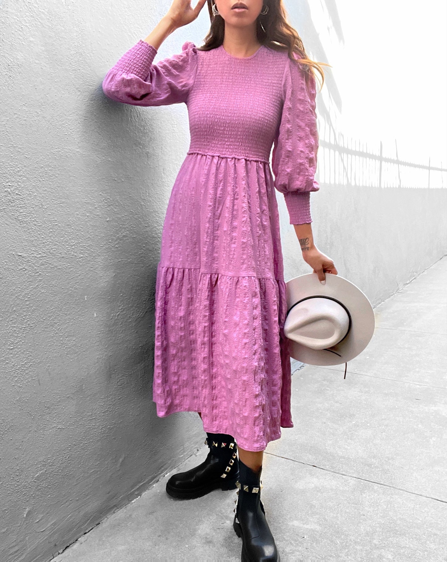 Vivian Shirred Midi Dress