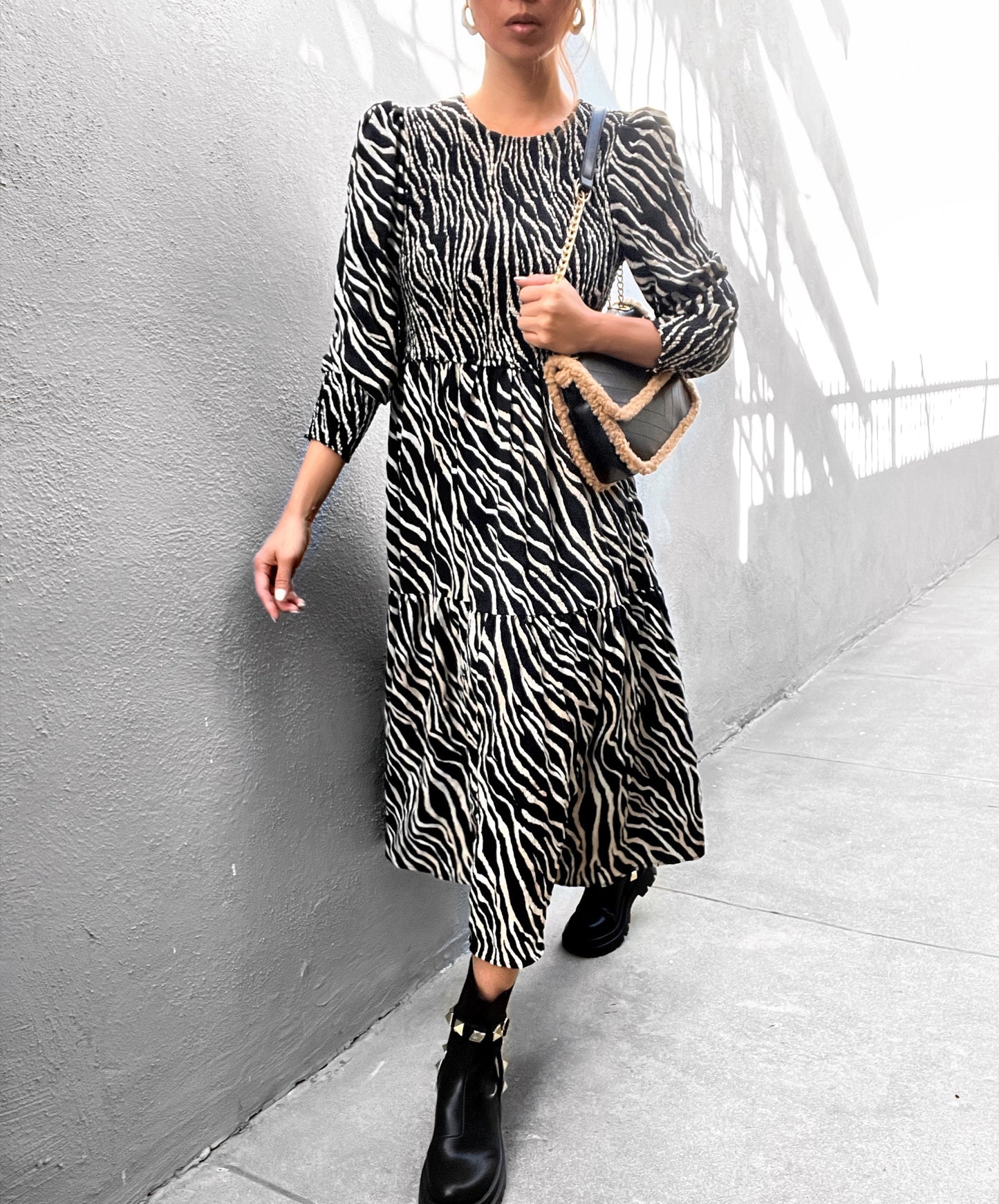 Vivian Shirred Midi Dress