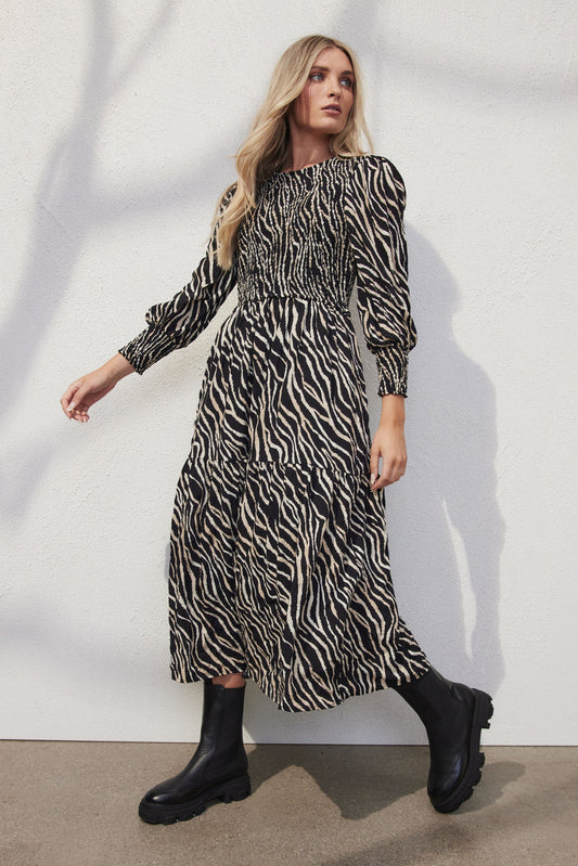 Vivian Shirred Midi Dress