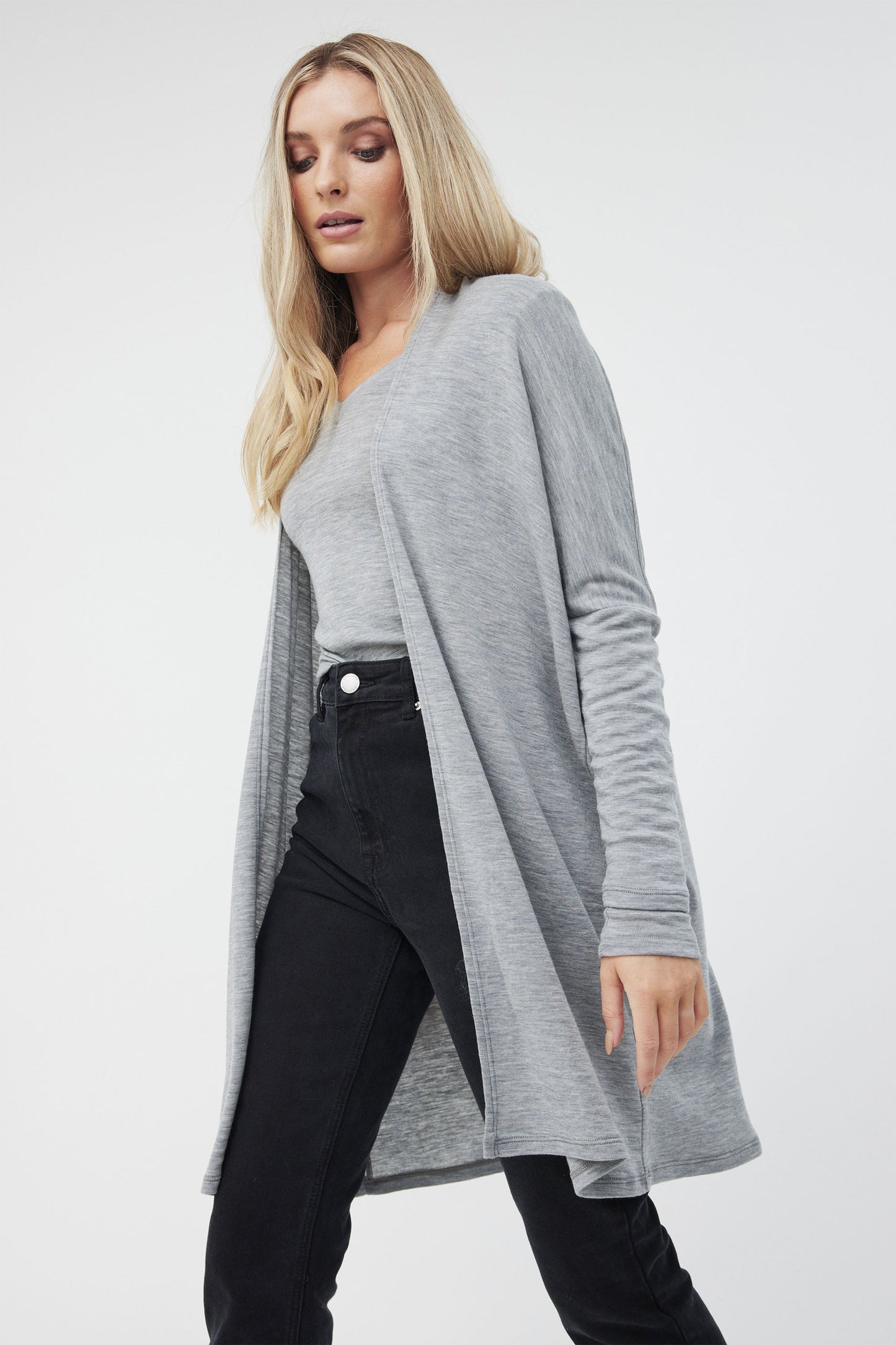 Wool Long Line Open Cardigan