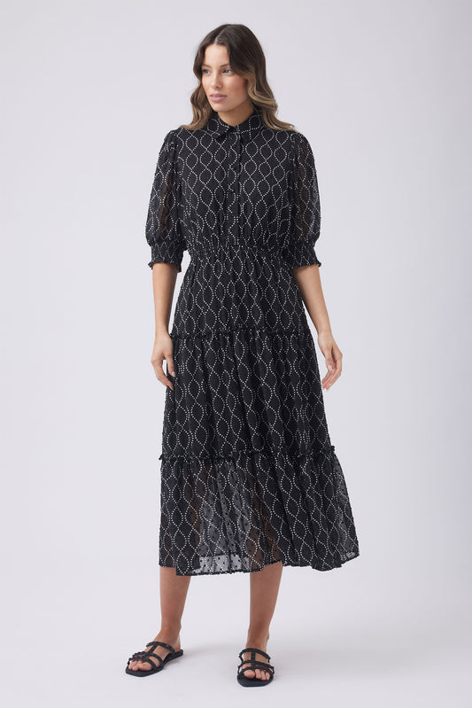 Santina Tiered Chain Print Midi Dress
