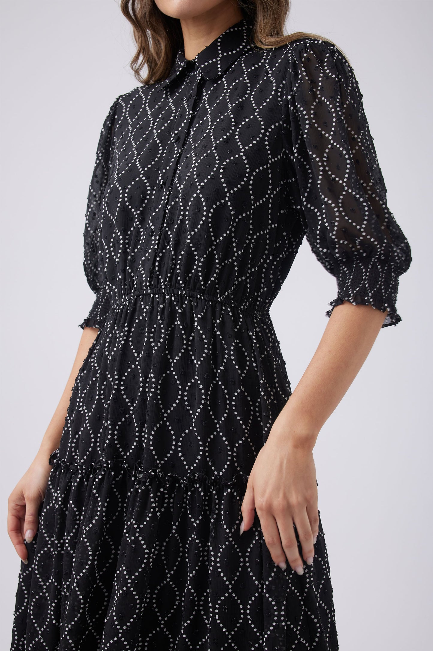 Santina Tiered Chain Print Midi Dress