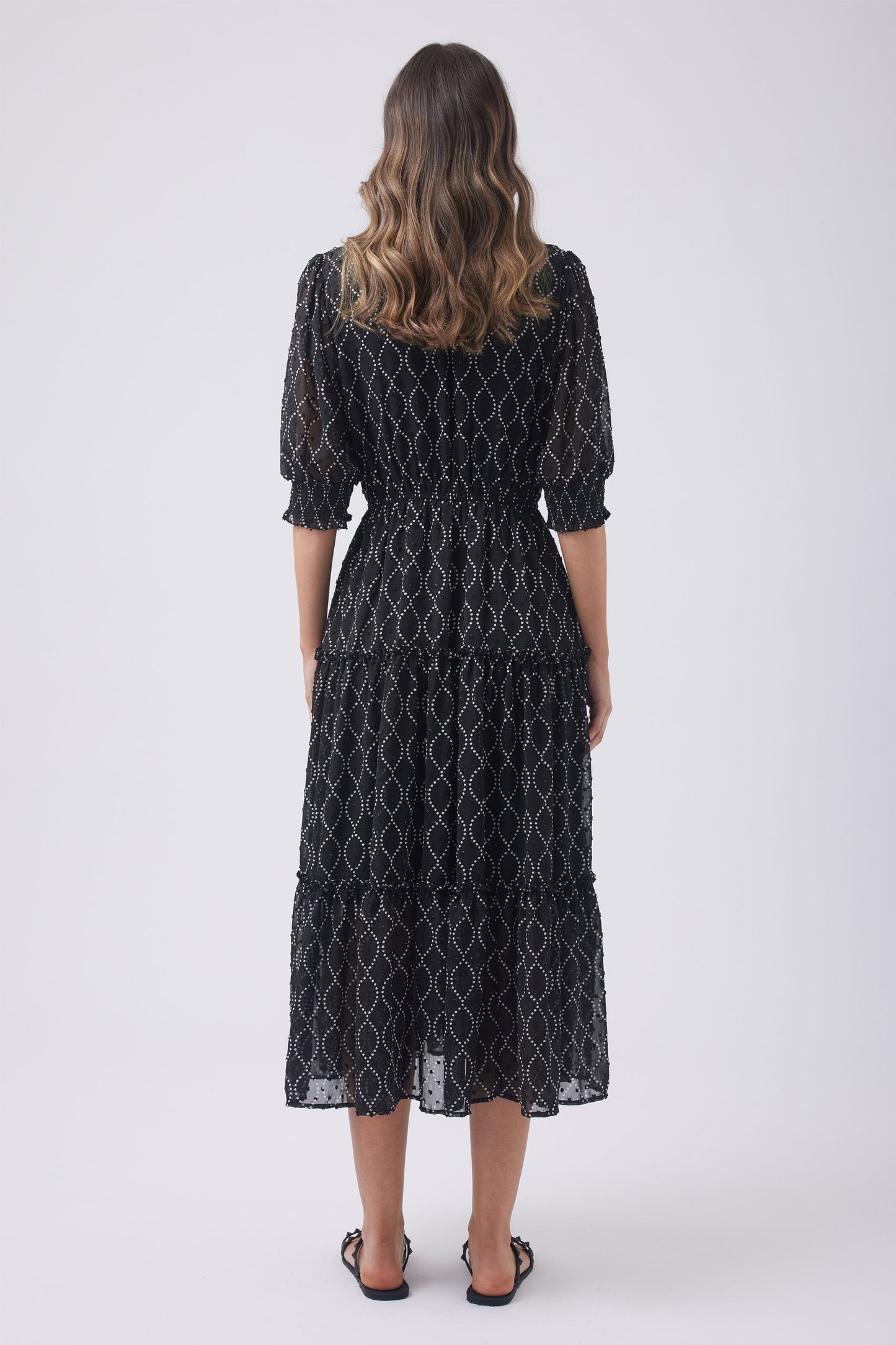 Santina Tiered Chain Print Midi Dress