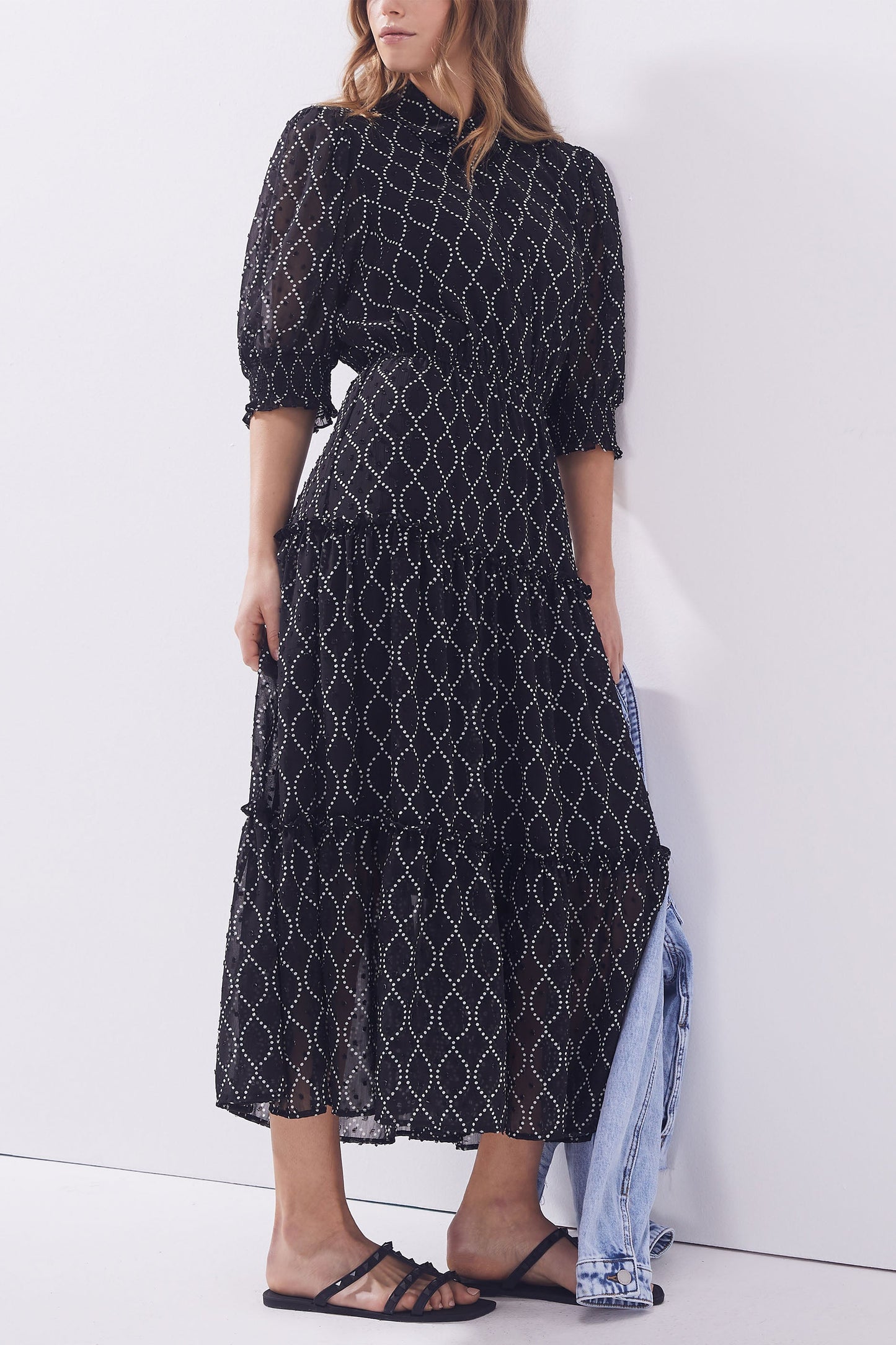 Santina Tiered Chain Print Midi Dress