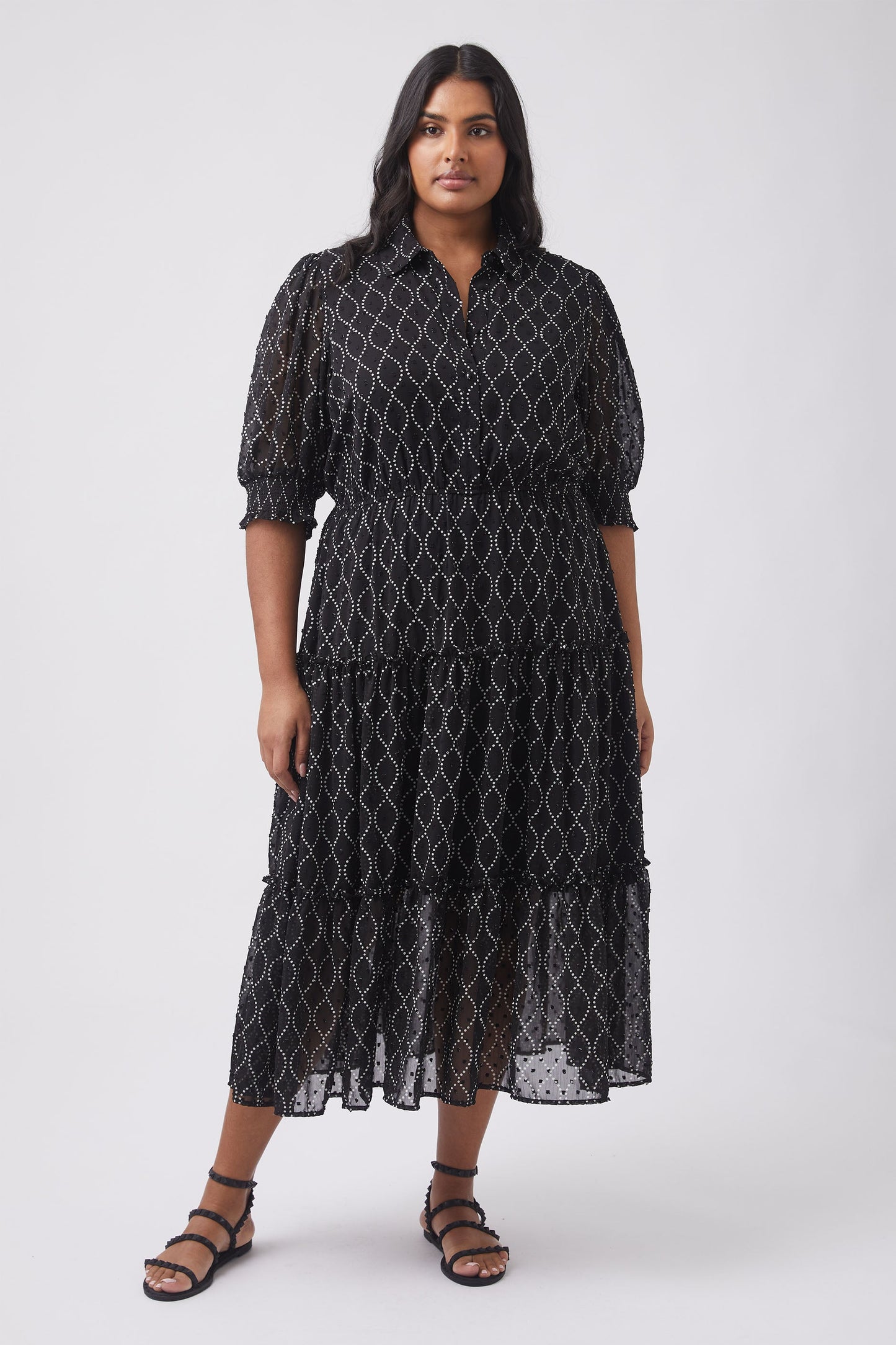 Santina Tiered Chain Print Midi Dress