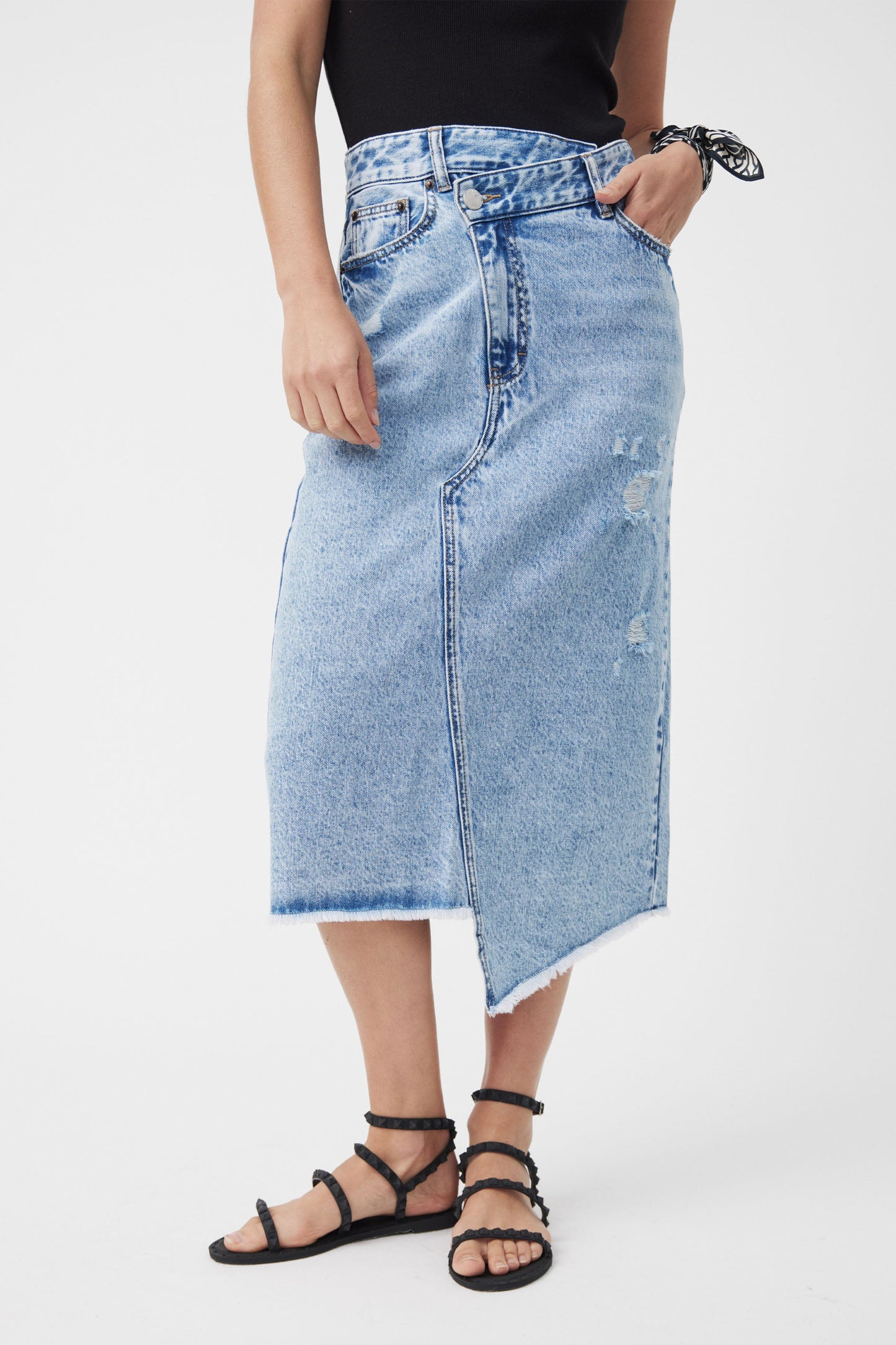 Tara Asym Denim Midi Skirt