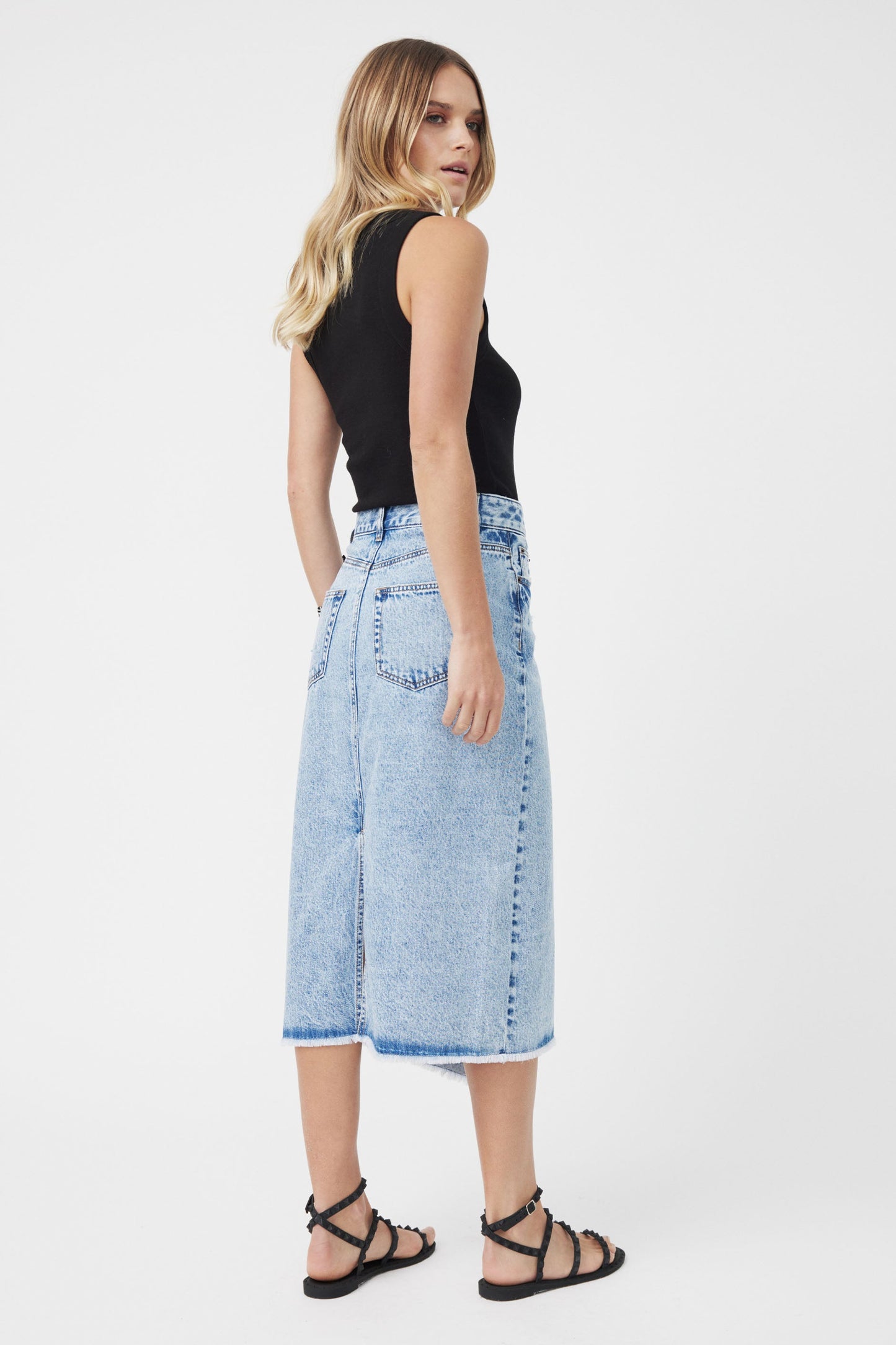 Tara Asym Denim Midi Skirt